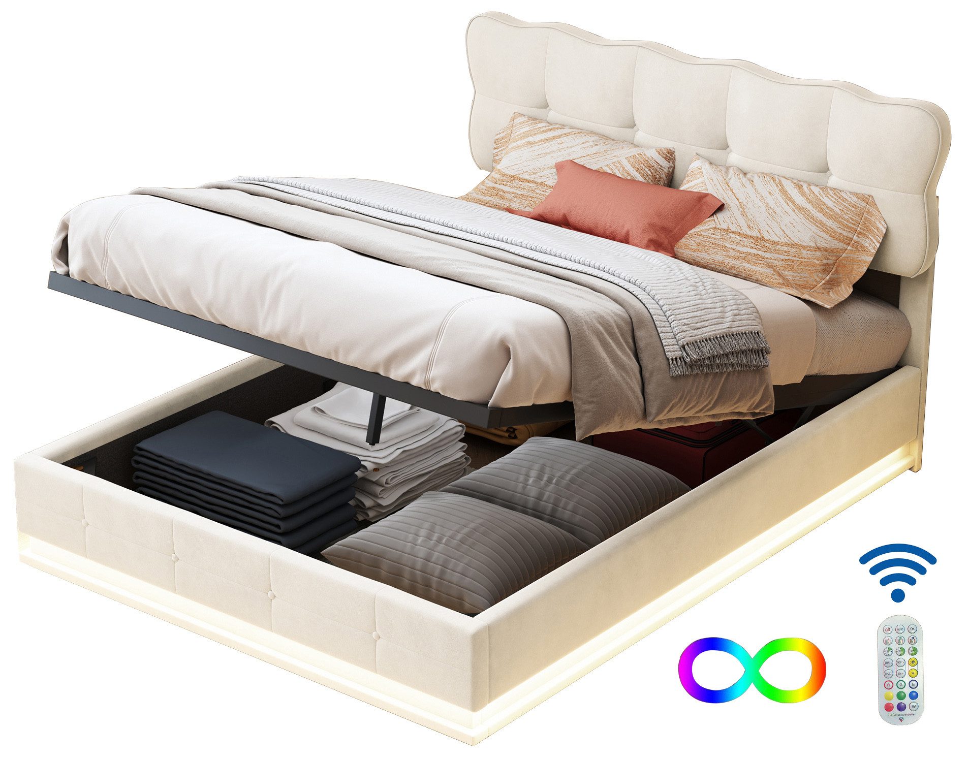 FUROKOY Polsterbett 140x200cm Mit stauraum Doppelbett günstig online kaufen
