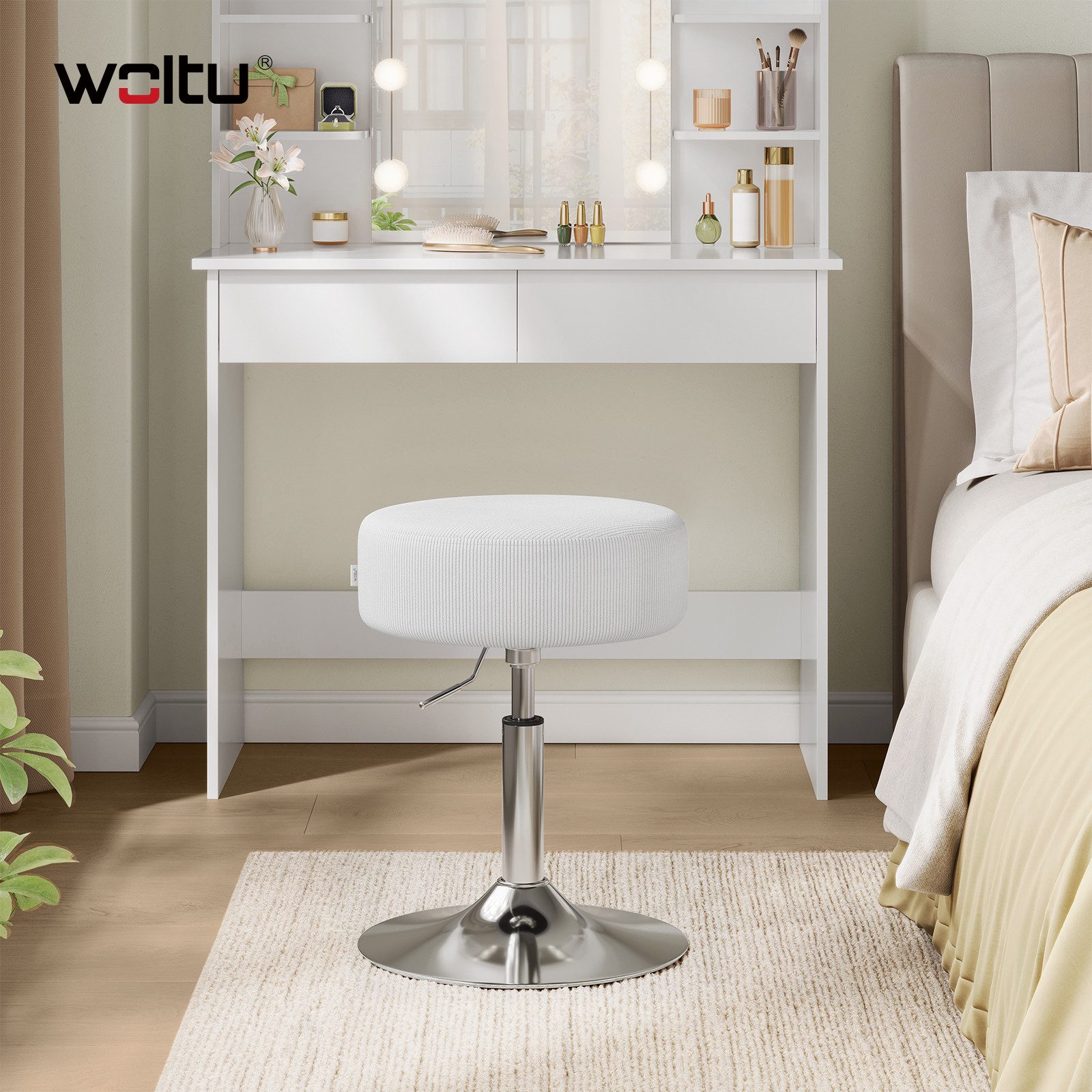 Woltu Drehhocker (1 St), Schminkhocker Cord, höhenverstellbar drehbar