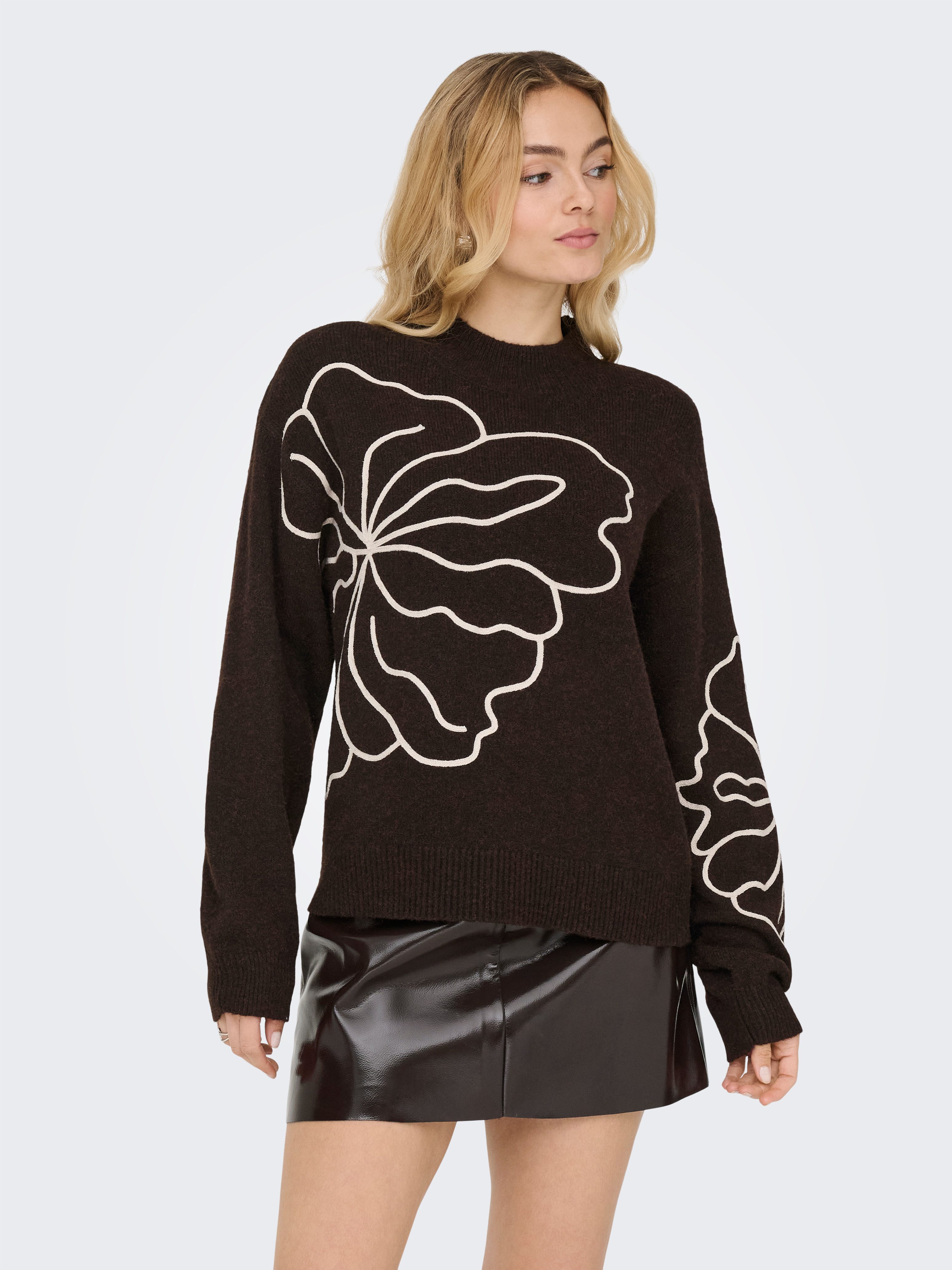 JDY Strickpullover JDYJELLA L/S FLOWER PULLOVER KNT NOOS Materialmix, regular fit