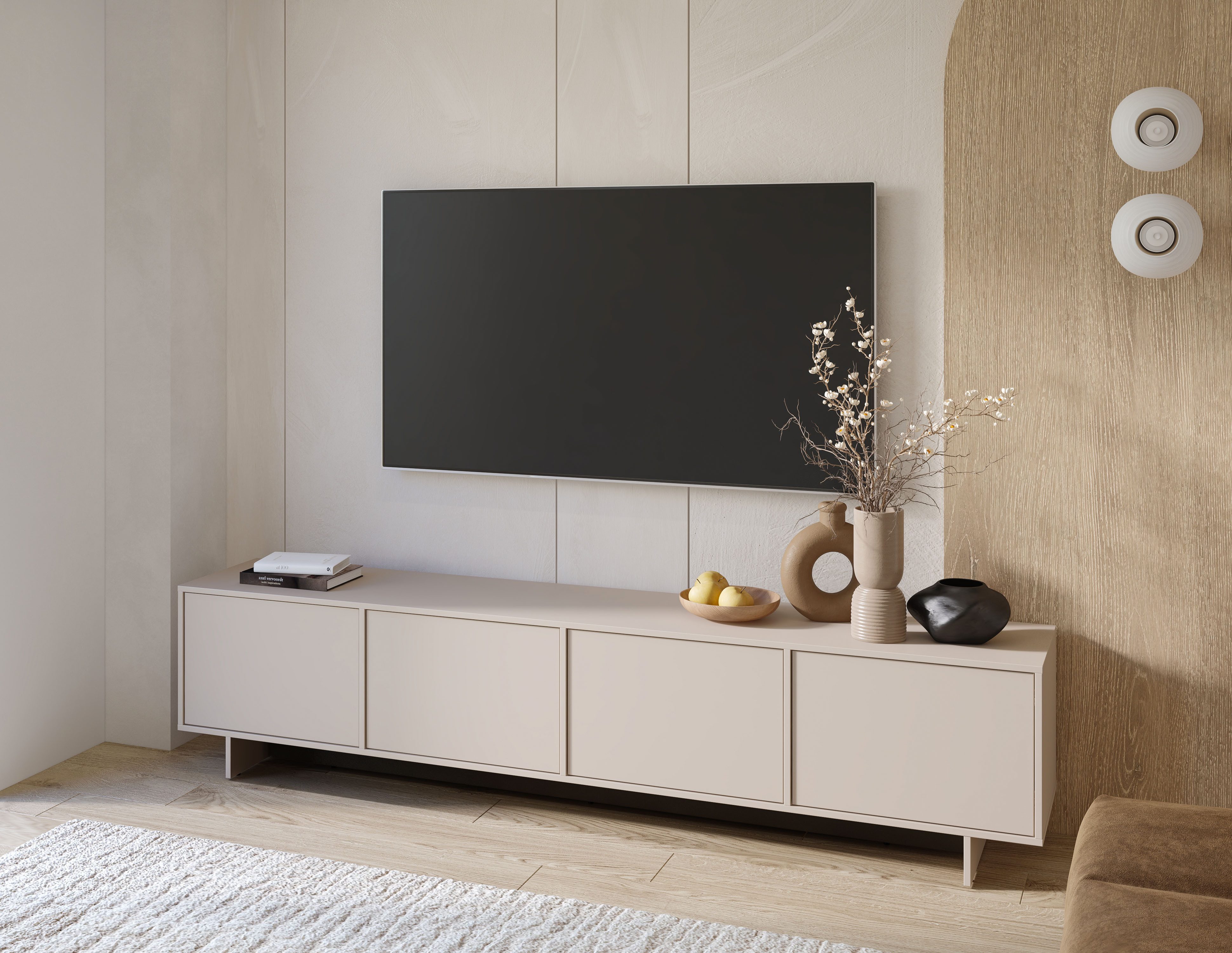 OTTO home Lowboard Tatami, Modernes griffloses TV-Board, Breit 220,50cm, TV-Schrank, TV-Schrank, TV-Board mit viel Stauraum, push-to-open-Funktion