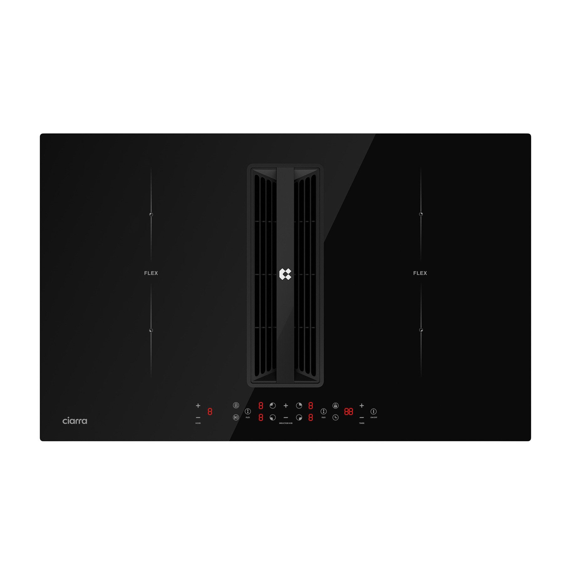 CIARRA Kochfeld mit Dunstabzug 83 cm Kochfeldabzug mit integriertem Plasma⁺-System 7165W CIARRA ONE CBBEH834BBFF, 4 Zonen Induktionskochfeld mit dunstabzug 83cm mit 2 Flexzonen 2-Boost