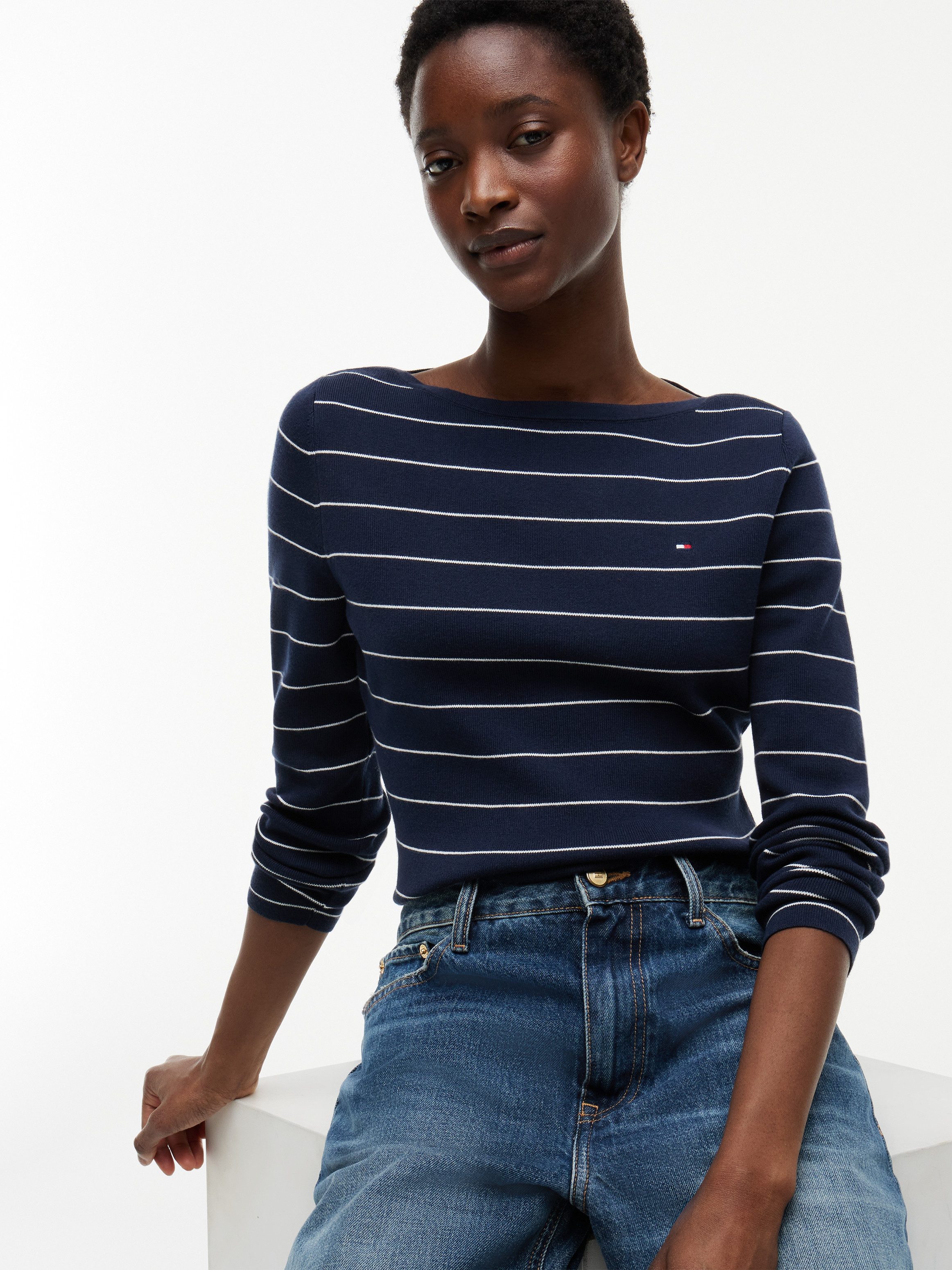 Tommy Hilfiger Strickpullover FULL NEEDLE BOAT-NK LS SWT Baumwollmischung