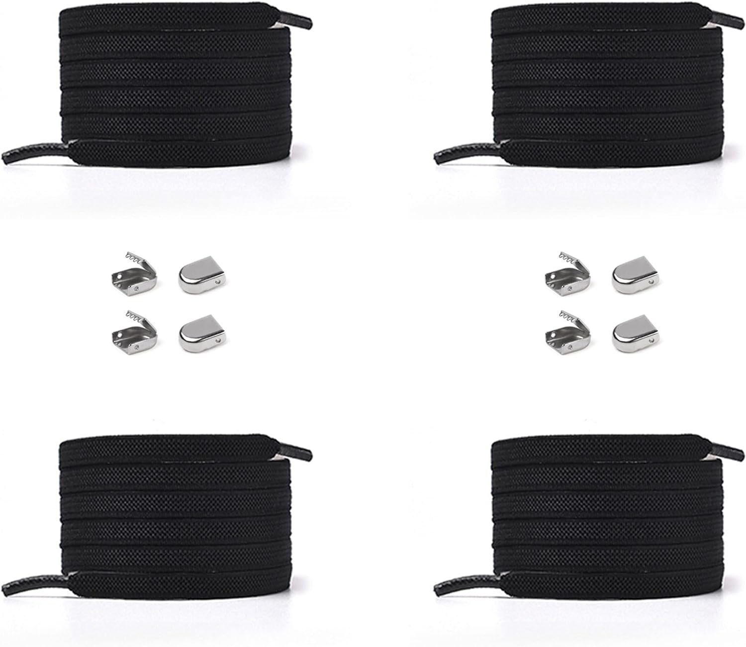 ELANOX Schnürsenkel 4 Stück für 2 Paar Schuhe elastische Schnürsenkel mit Clips, inkl. Enden (Clips) - 8 St. in silber