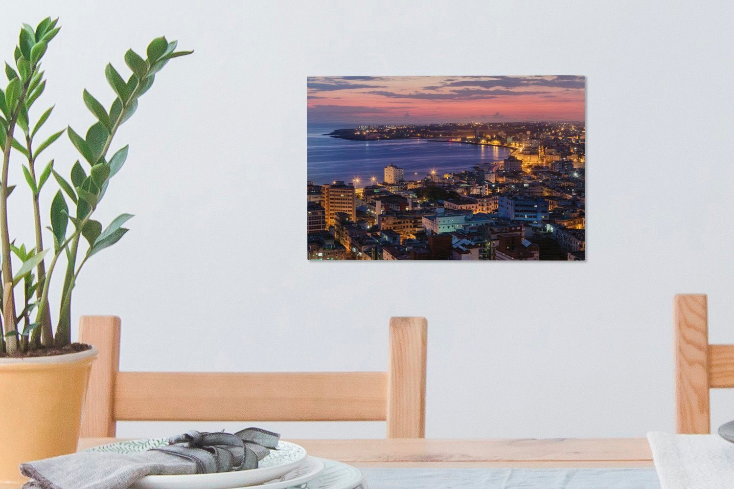 Wandbild cm OneMillionCanvasses® bei Beleuchtetes in Sonnenaufgang Havanna, Kuba, Wanddeko, Aufhängefertig, Stadtbild St), Leinwandbilder, Leinwandbild 30x20 (1