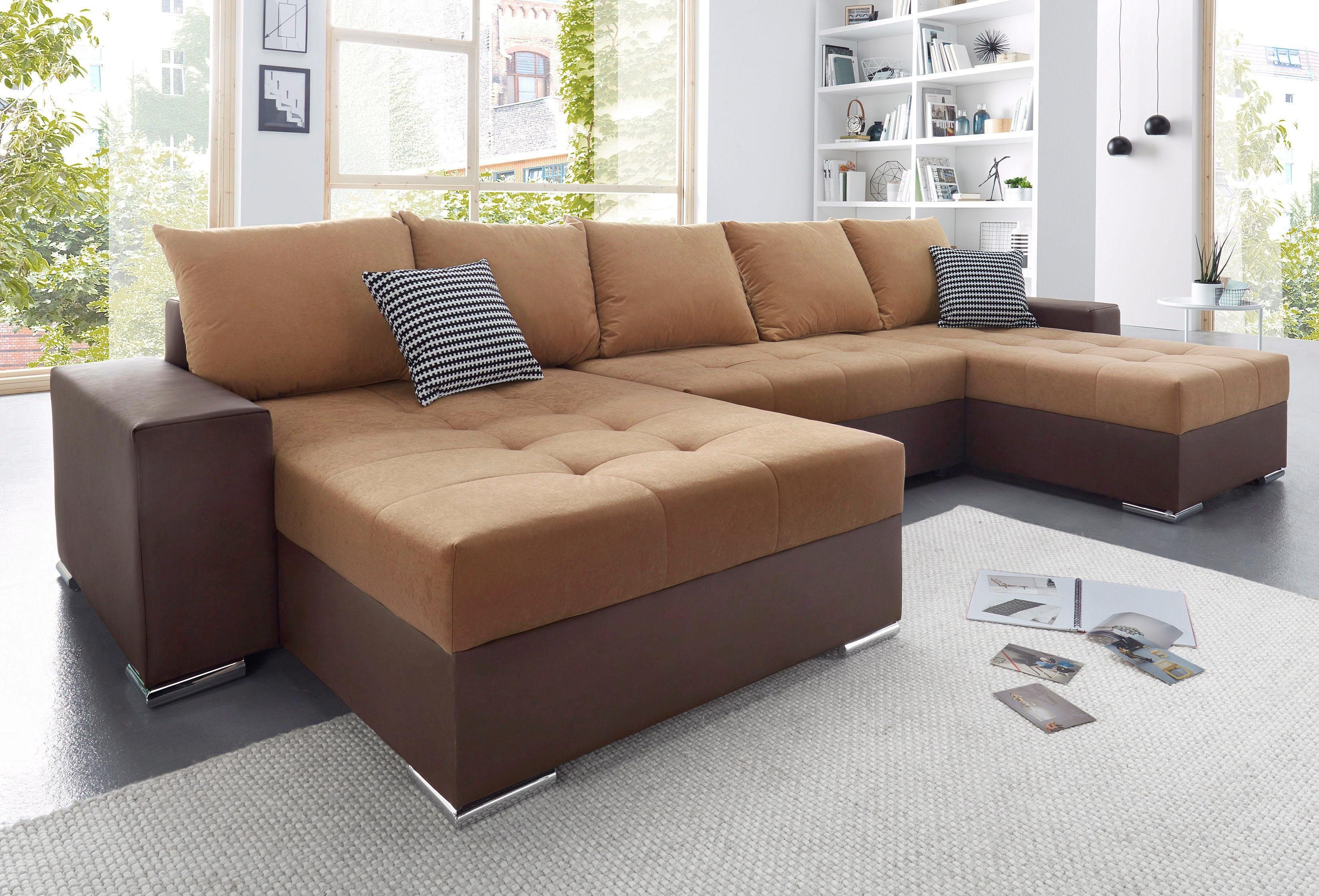 COLLECTION AB Wohnlandschaft Josy XXL U-Form, B: 333 cm, mit 2 Recamieren 77 & 97 cm, Schlaffunktion, Bettkasten & 2 Zierkissen, Federkern