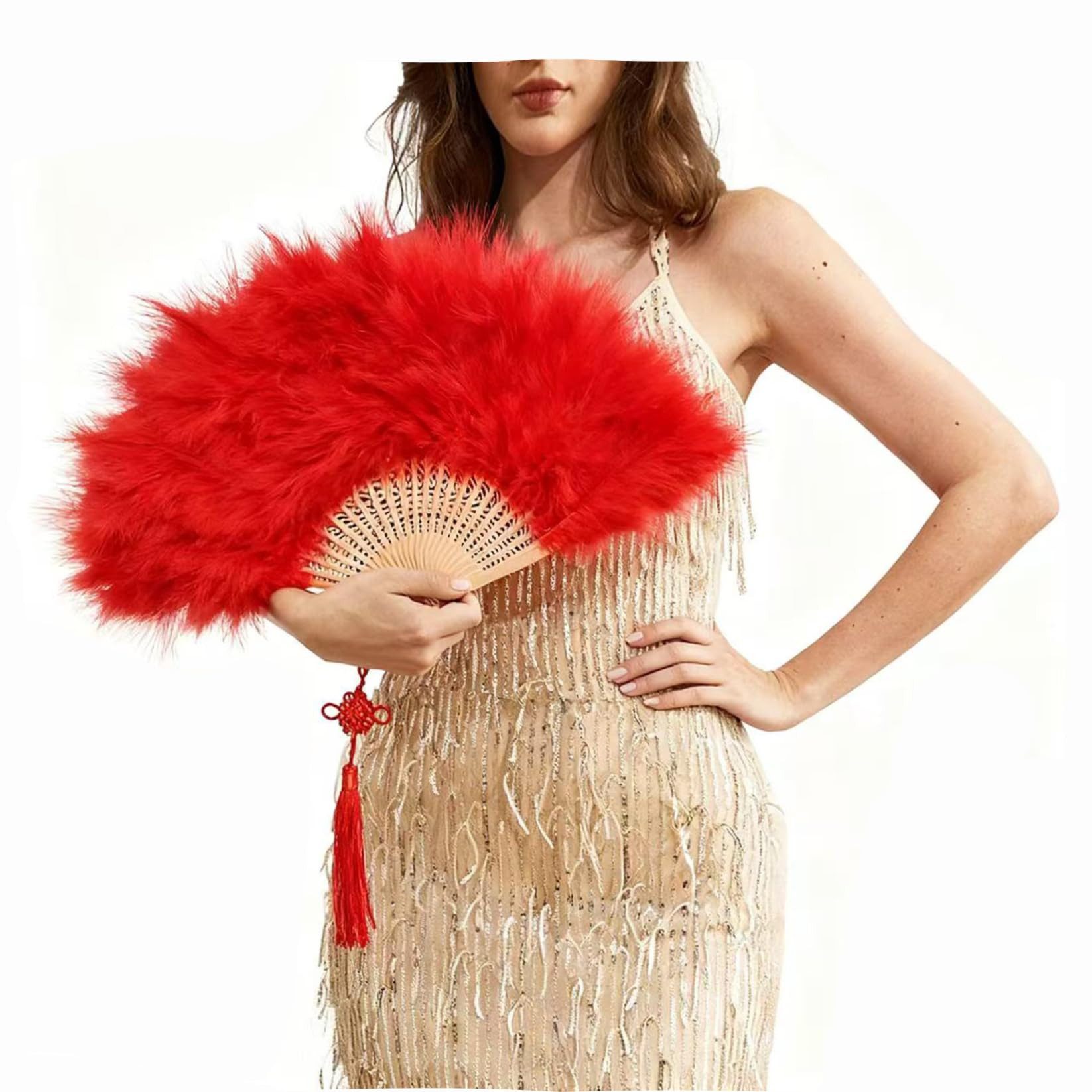 Bwecuy Handfächer Federfächer Vintage Flapper Handfächer für Kostüm Party, Karneval, (1-tlg), Tanz & Bühnenauftritt – Eleganter Feder Fan Accessoire