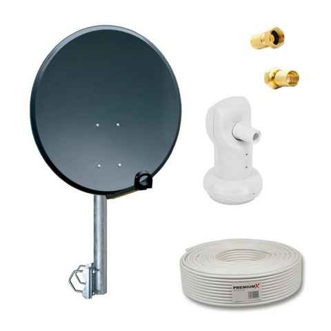 PremiumX Satelliten-Komplettanlage 60cm LNB 10m Kabel F-Stecker Balkonhalter SAT-Antenne