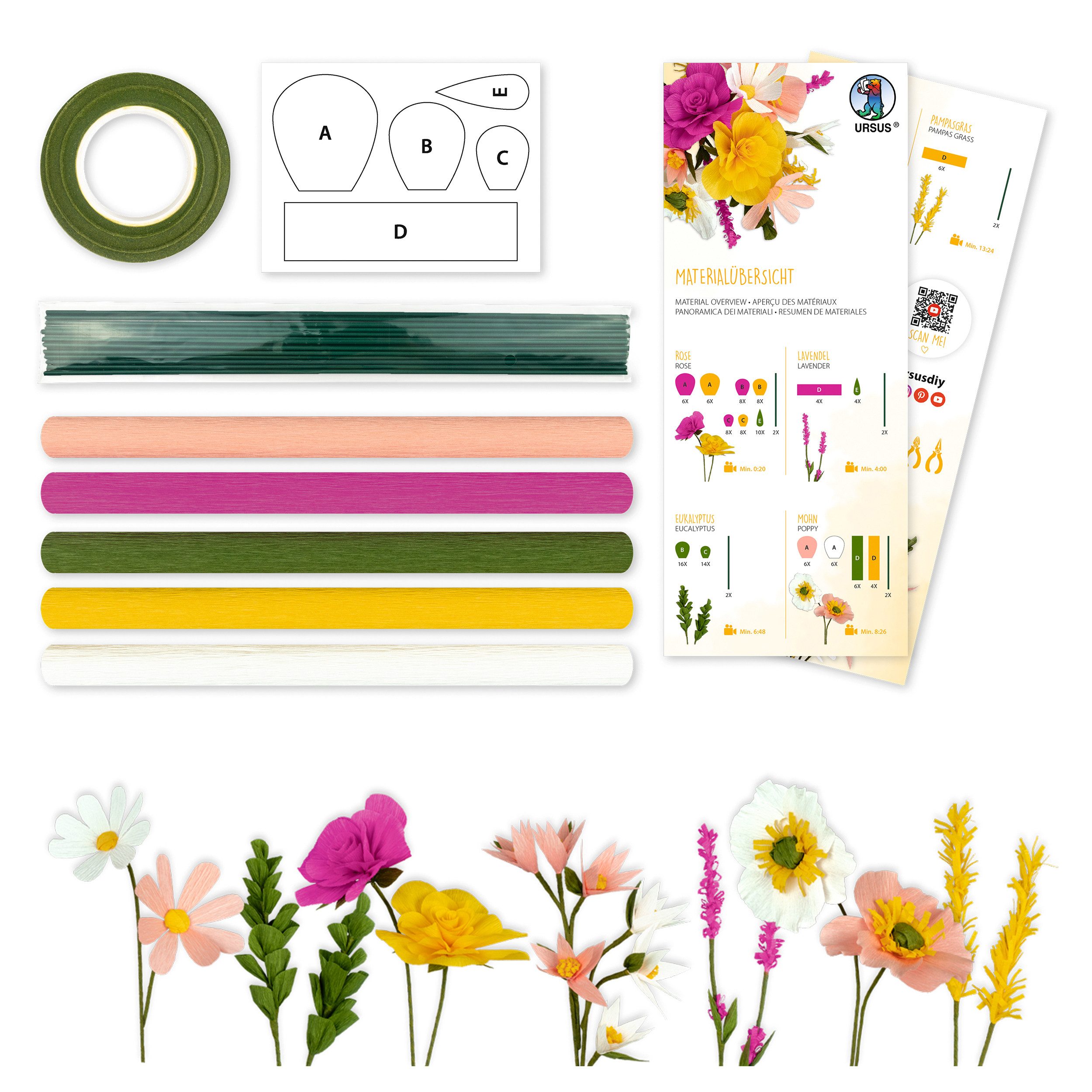 URSUS Kreativset Krepppapier-Blumen-Set, (23-tlg)