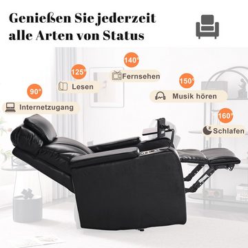 Merax Relaxsessel mit Tabletttisch und Handyhalter, Fernsehsessel, elektrisch mit USB, Bluetooth-Lautsprecher und LED-Beleuchtung