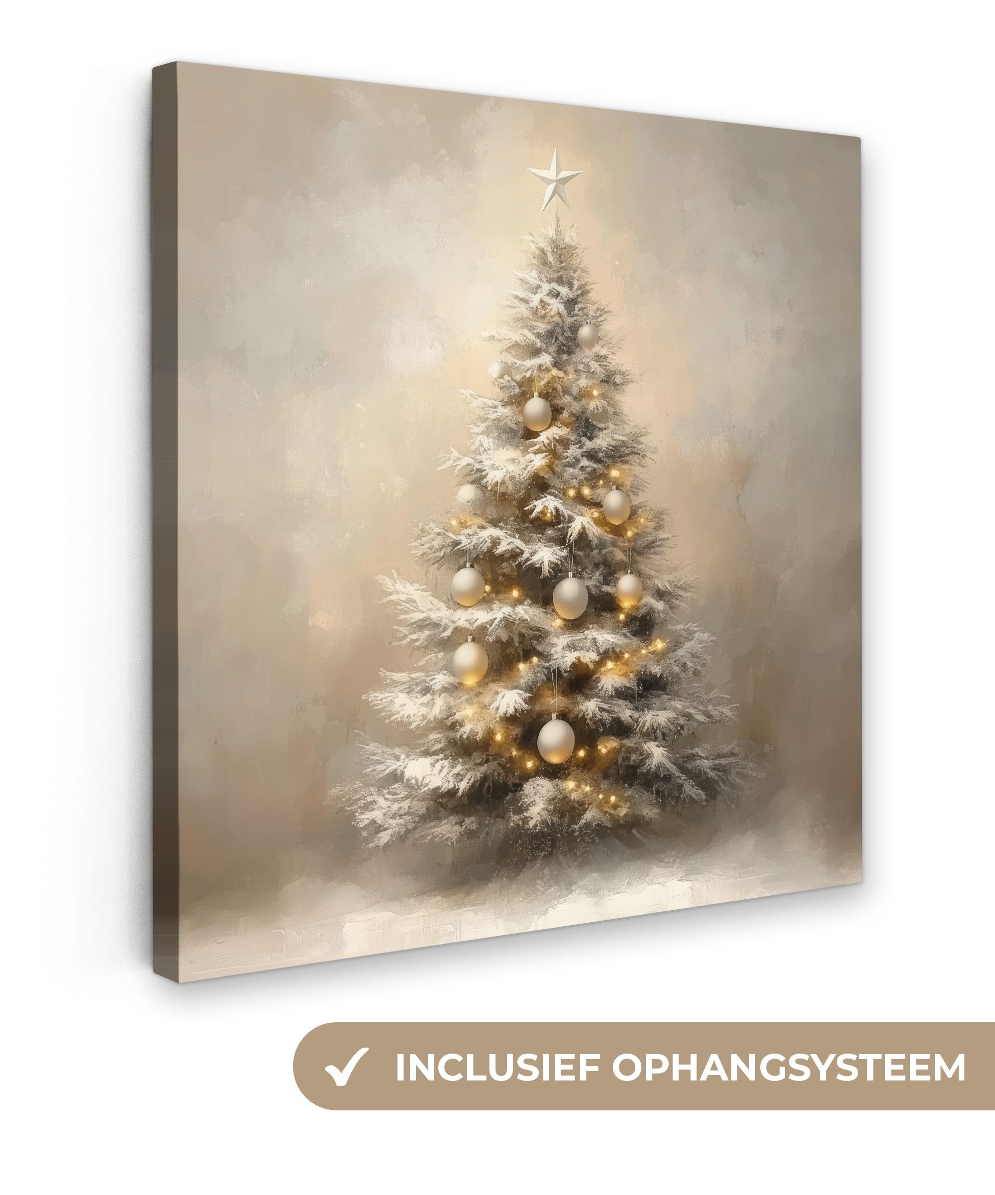 OneMillionCanvasses® Leinwandbild Weihnachten - Weihnachtsbaum - Schnee - Kunst, Fotodruck (1 St), Wandbild, Deko Schlafzimmer Wohnzimmer Flur 20x20 cm