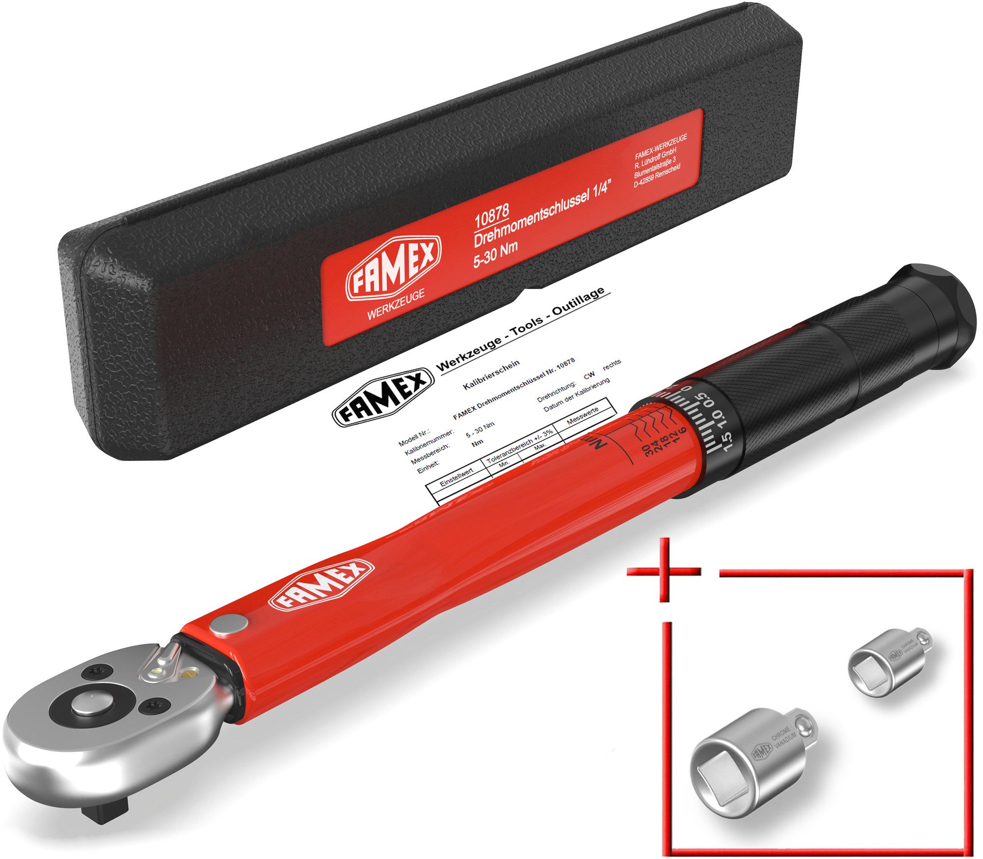 FAMEX Drehmomentschlüssel 10878-2A (Set, 3 St), 1/4 Zoll, 5-30 Nm, auf ±3% kalibriert, mit Kalibrierschein