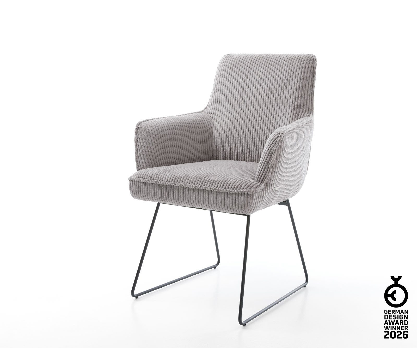 DELIFE Polsterstuhl Heira-Flex, mit Armlehnen Kufengestell Schwarz Cord Silbergrau Taschenfederkern