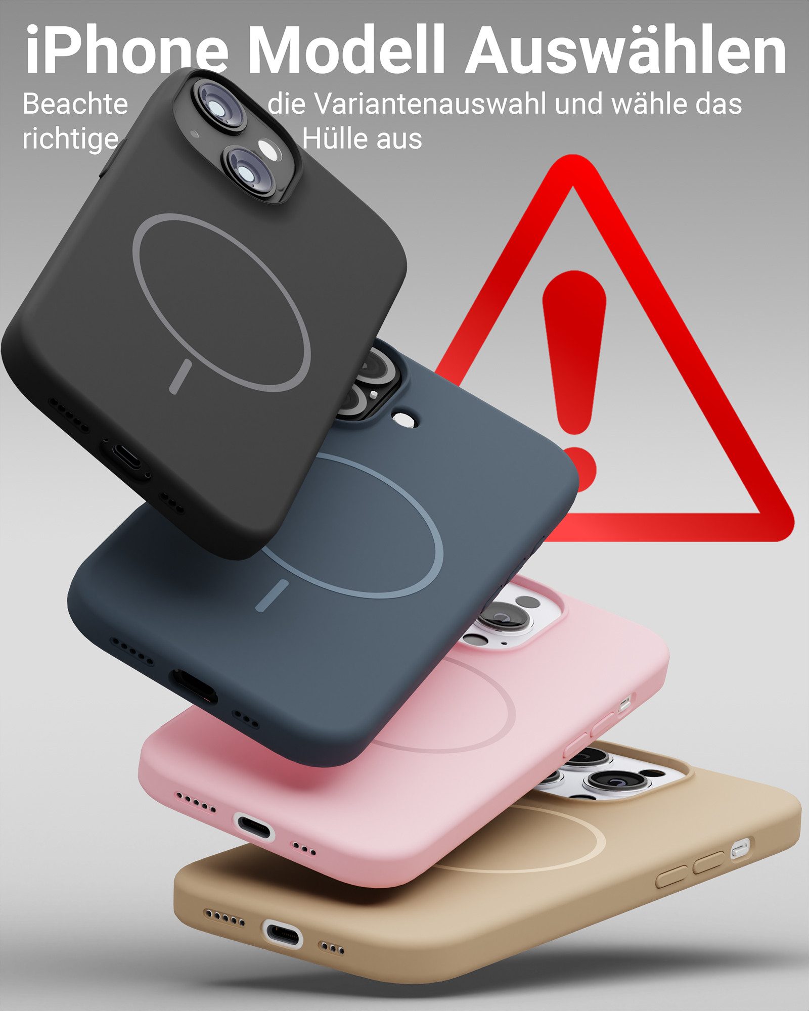 GreenHec Handyhülle Handyhülle Silikon iPhone 16 15 14 13 12 Pro Max Plus MagSafe 6.7 Zoll, Magnetisch Weiß Case Cover Schutz - Pink Blau Schwarz Braun Weiß