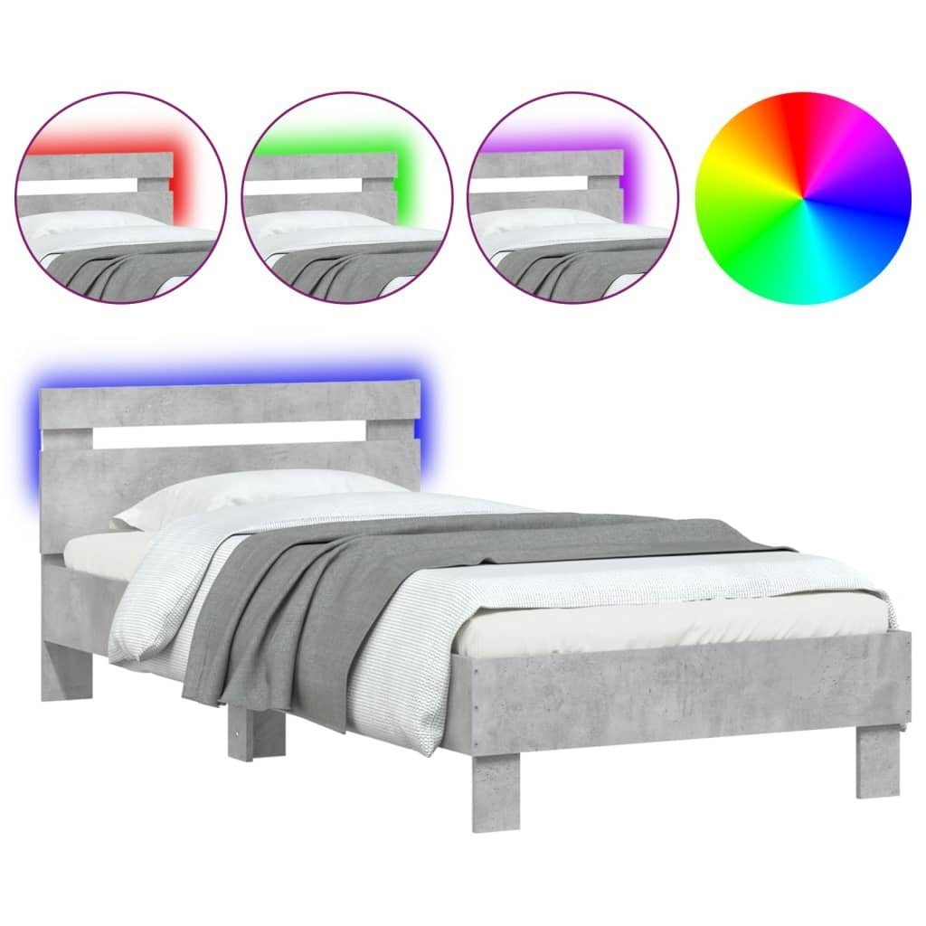 vidaXL Bett Bettgestell mit Kopfteil und LED-Leuchten Betongrau 75x190 cm