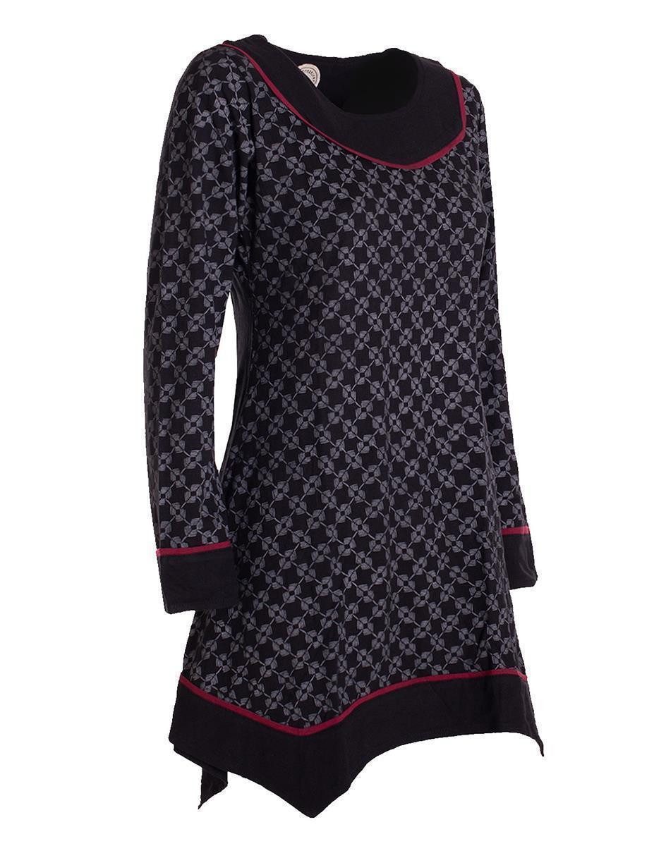 Vishes Tunikakleid Langarm Damen Tunika Shirt-Kleid Ethno Zipfel-Bluse Blusenkleid Elfen, Hippie, Boho Style