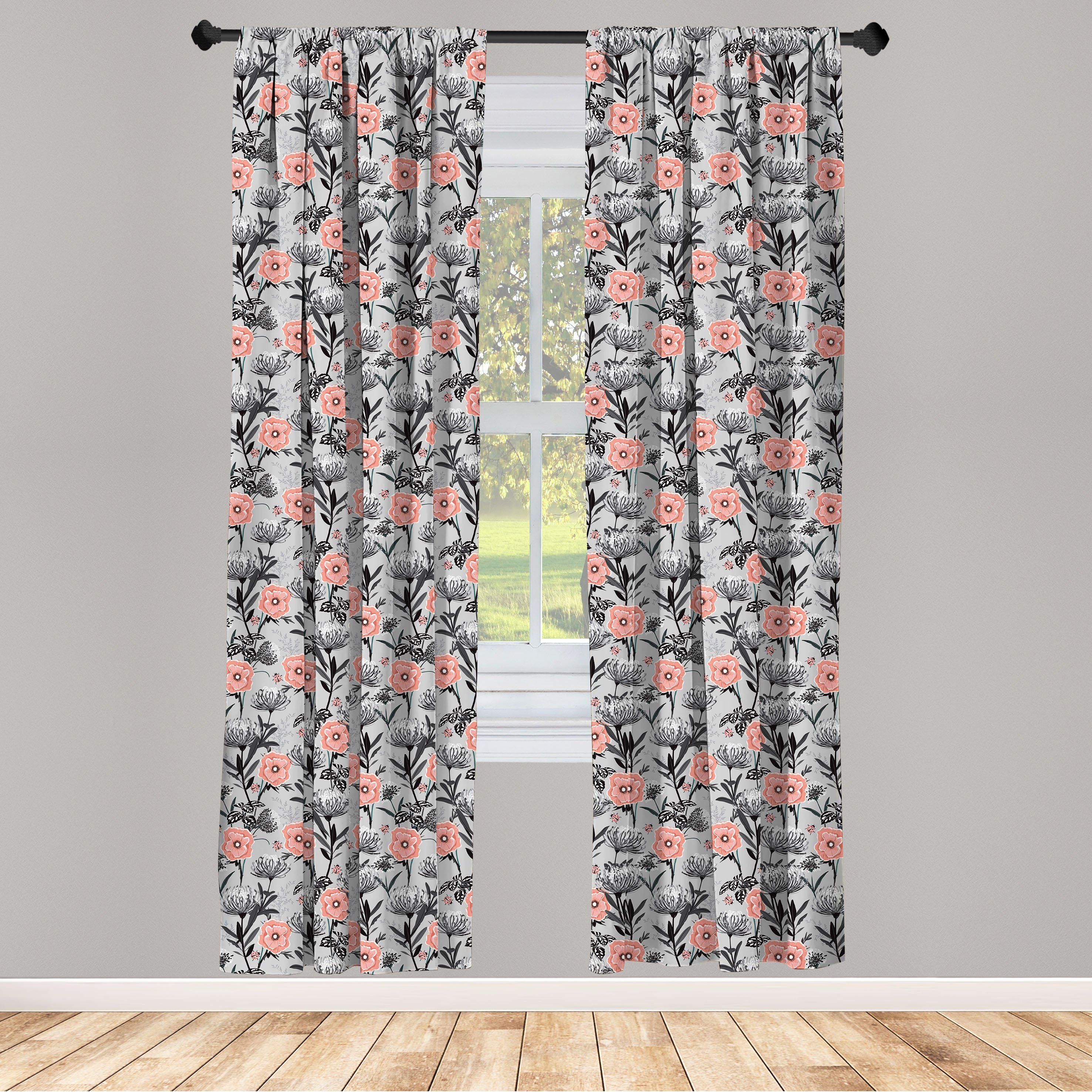 Gardine Vorhang für Wohnzimmer Schlafzimmer Dekor, Abakuhaus, Microfaser, Blumen Marienkäfer-tropische Blumen | Fertiggardinen