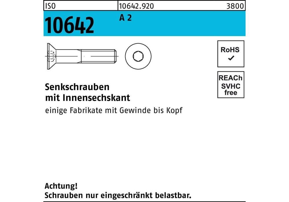 80 ISO Senkschraube A 10642 20 M x Senkschraube Innensechskant 2