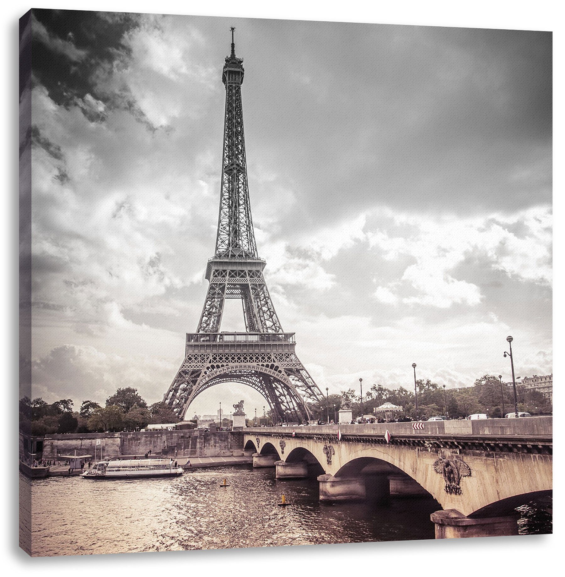 Pixxprint Leinwandbild (1 inkl. Leinwandbild in Eiffelturm in bespannt, Paris Paris, Zackenaufhänger Eiffelturm St), fertig