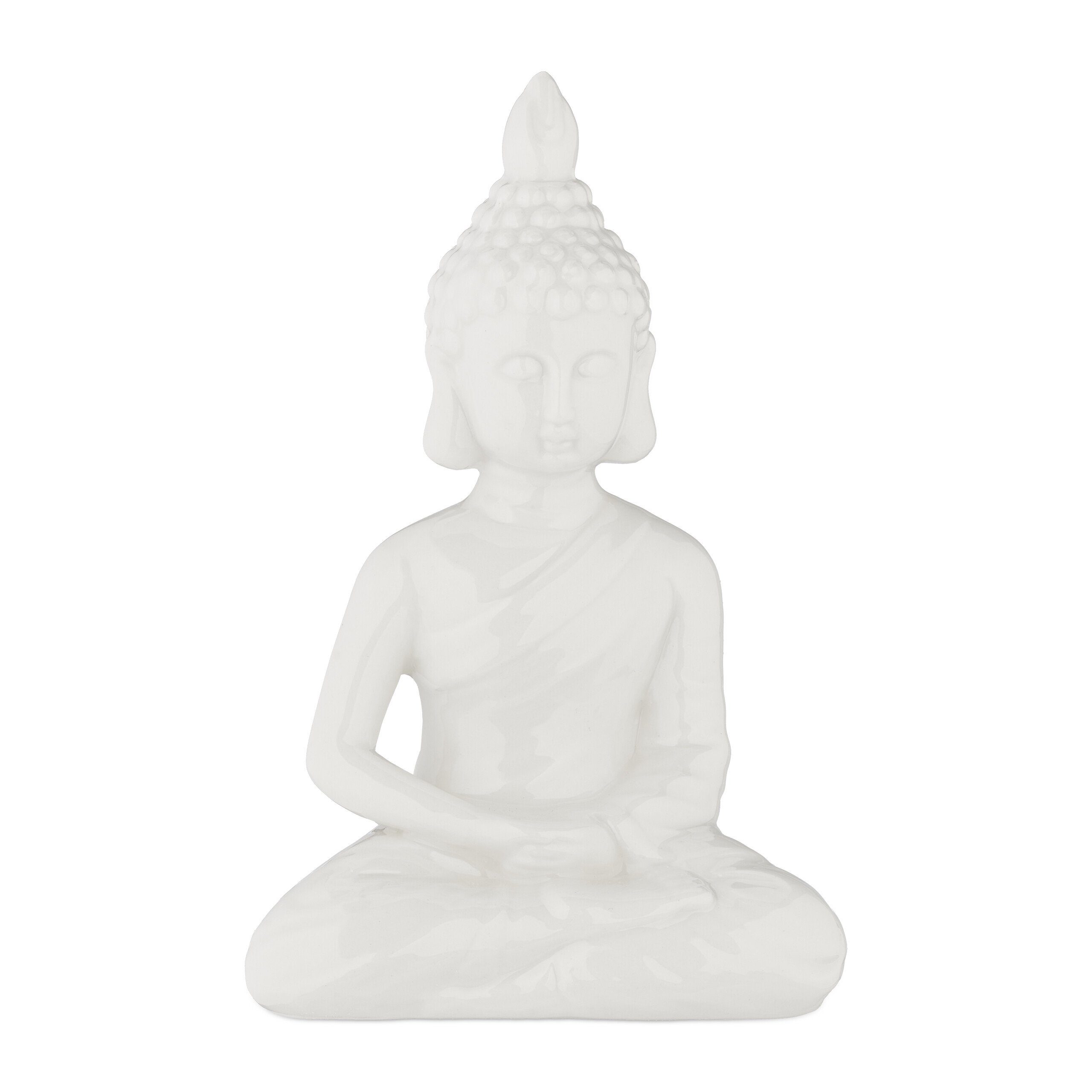 relaxdays Buddhafigur Weiße Buddha Figur 18 cm | Dekofiguren