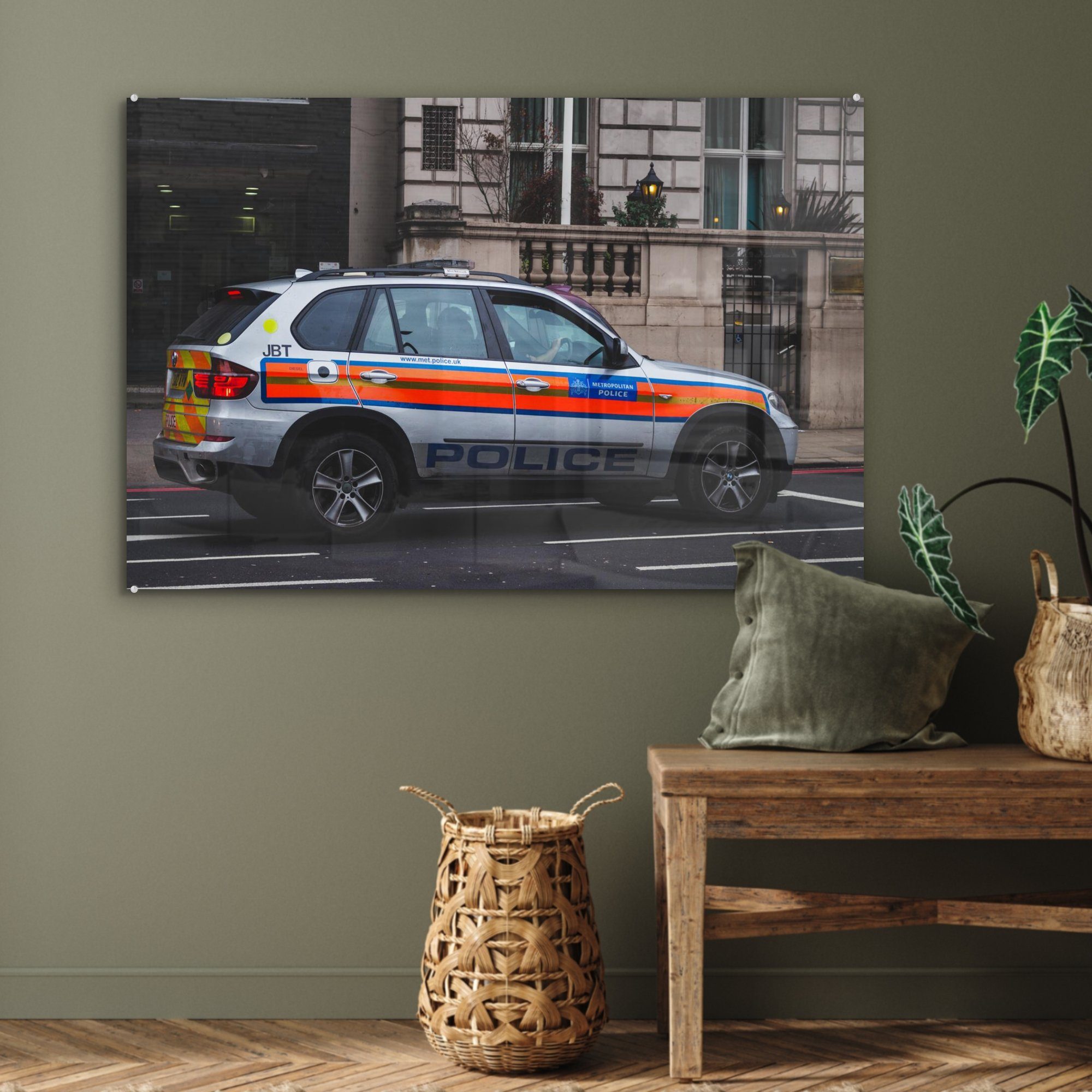 MuchoWow Auto Acrylglasbild & Schlafzimmer Straße, - Acrylglasbilder (1 Wohnzimmer Polizei St), -