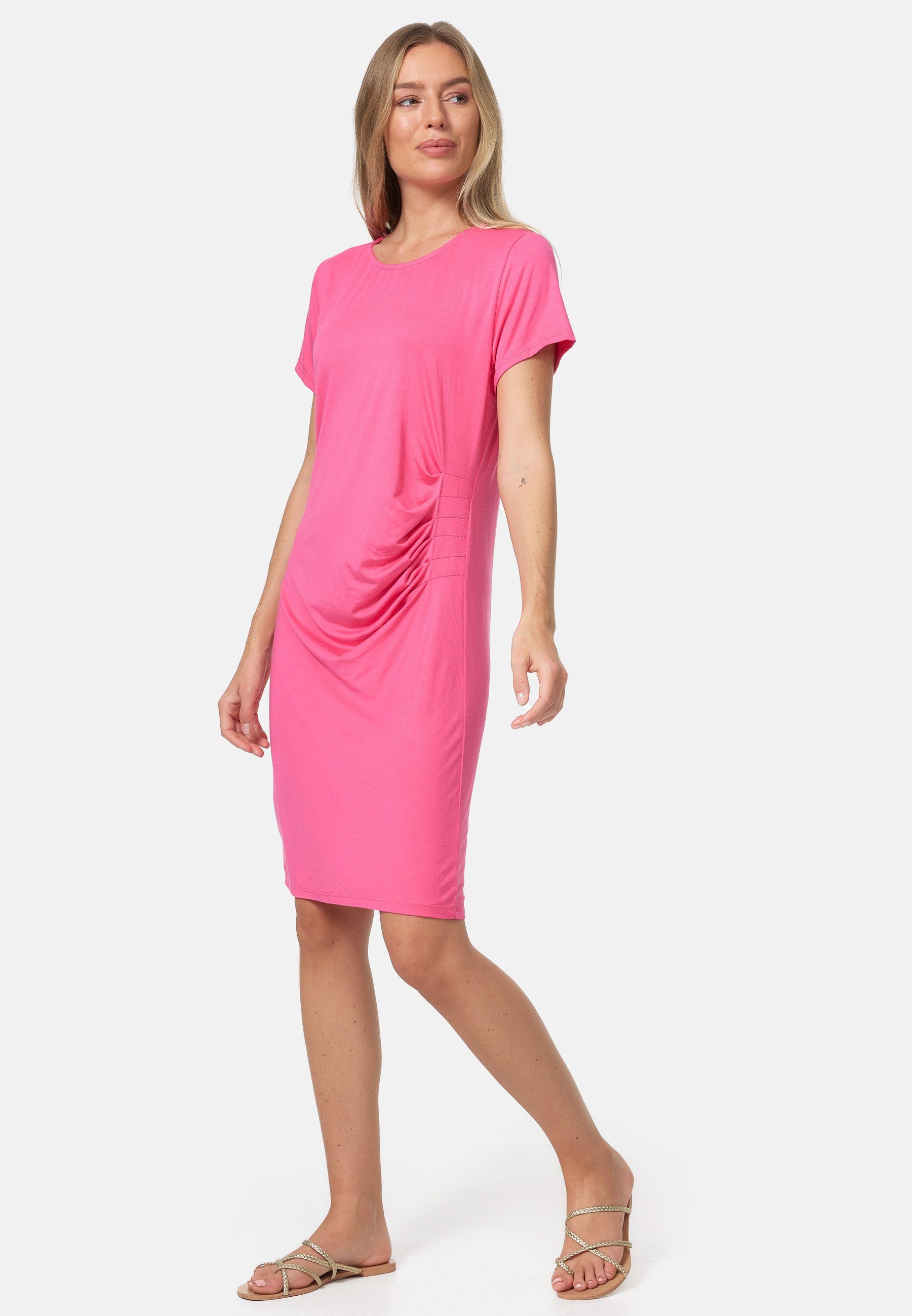 Shirtkleid Raffung) Sommer (Modisches Elastisch, mit PM41 PM Raffung, Shirtkleid Seitliche Longshirt, seitlicher SELECTED für Leicht Pink den