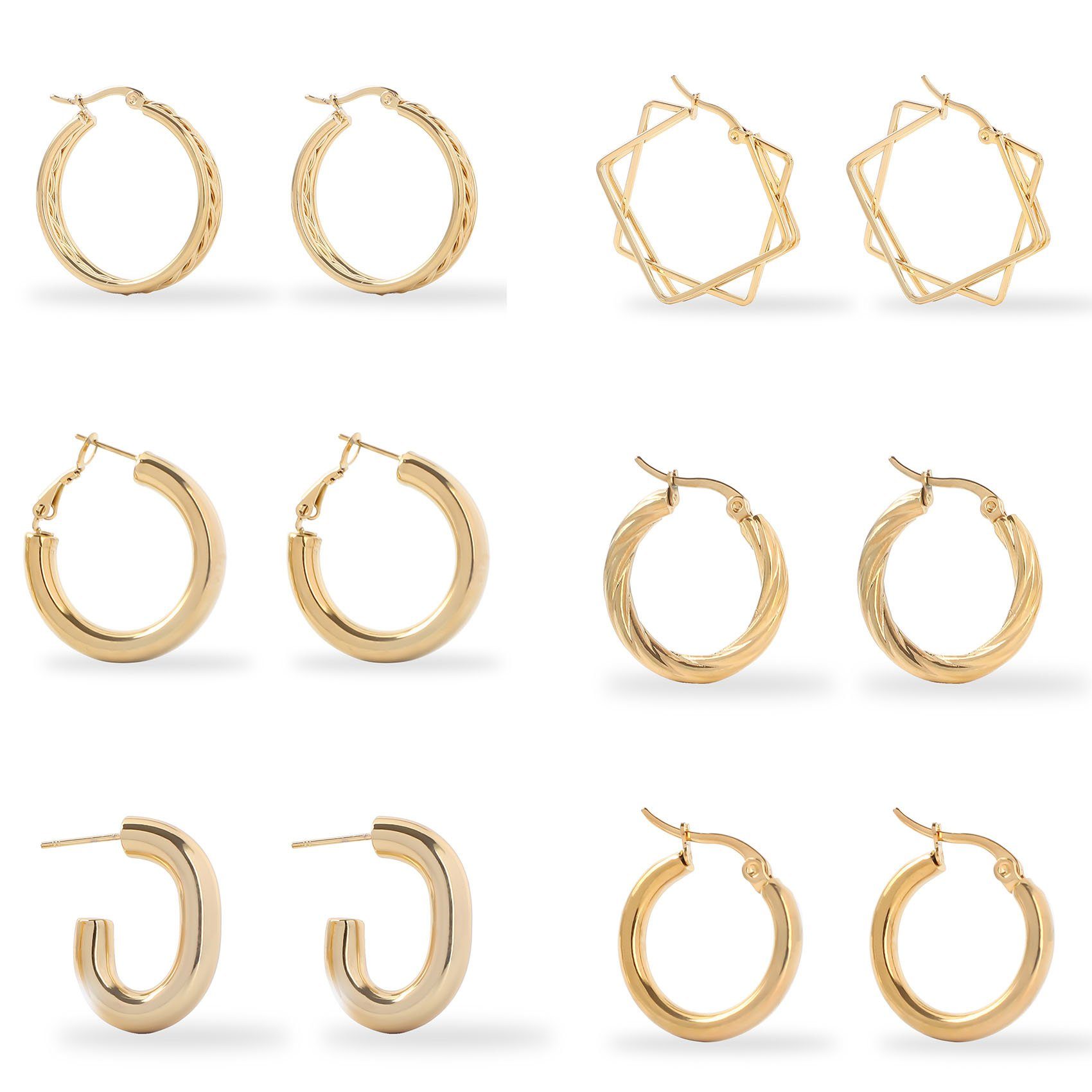 GLAMO Ohrhänger-Set 6 Paar Kleine Gold Hoop Ohrringe für Frauen,Huggie Hoop  Ohrringe Pack (6-tlg)