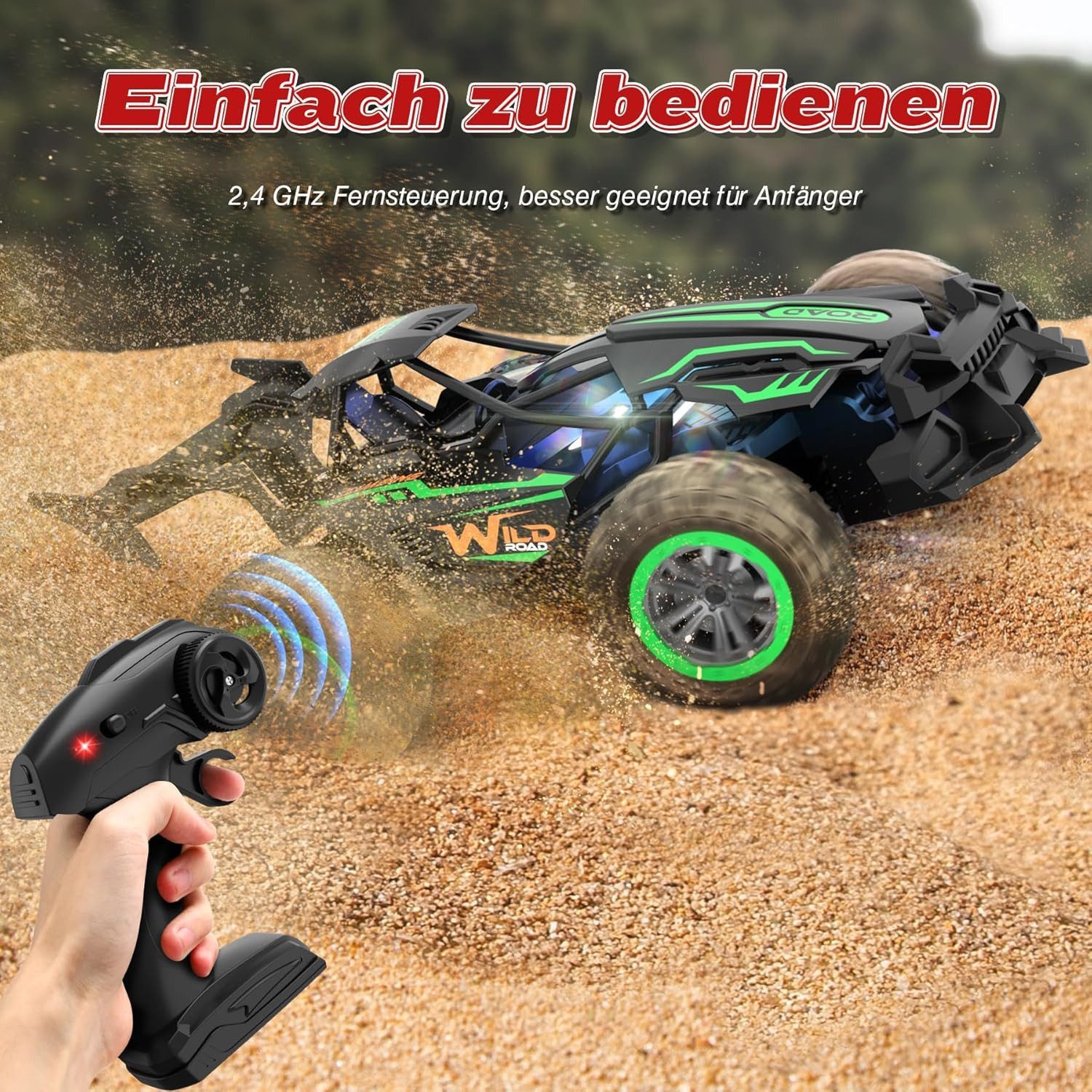POPOLIC RC-Auto Ferngesteuertes Auto, 2.4GHz 20+KM/H Rc Auto 2WD All Terrain Off-Road (1-tlg., RC Car Mit wiederaufladbarer Batterie RC Truck), ab 3+ Jahre Geländegängig Spielzeug Geschenk für Kinder