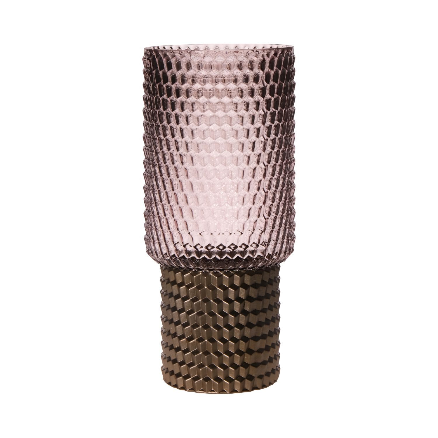 INNA-Glas Dekovase Glas Vase MARICHU mit Struktur, Gold-rosa-klar, 27 cm, Ø 12 cm