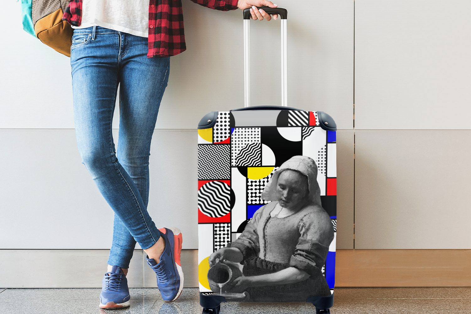 Reisekoffer MuchoWow Rollen, Handgepäck rollen, Collage 4 Trolley, Reisetasche Milchmädchen, für mit Handgepäckkoffer Mondrian - Ferien, -