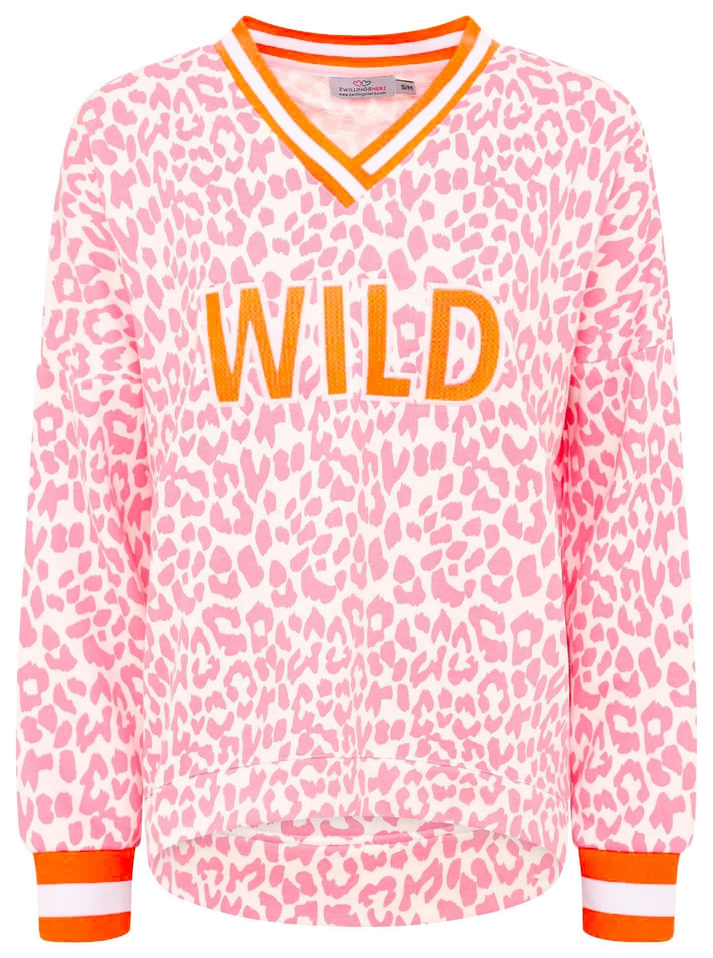 Zwillingsherz Sweatshirt "Leo Pastell" mit V-Ausschnitt, gestreiften Bündch günstig online kaufen