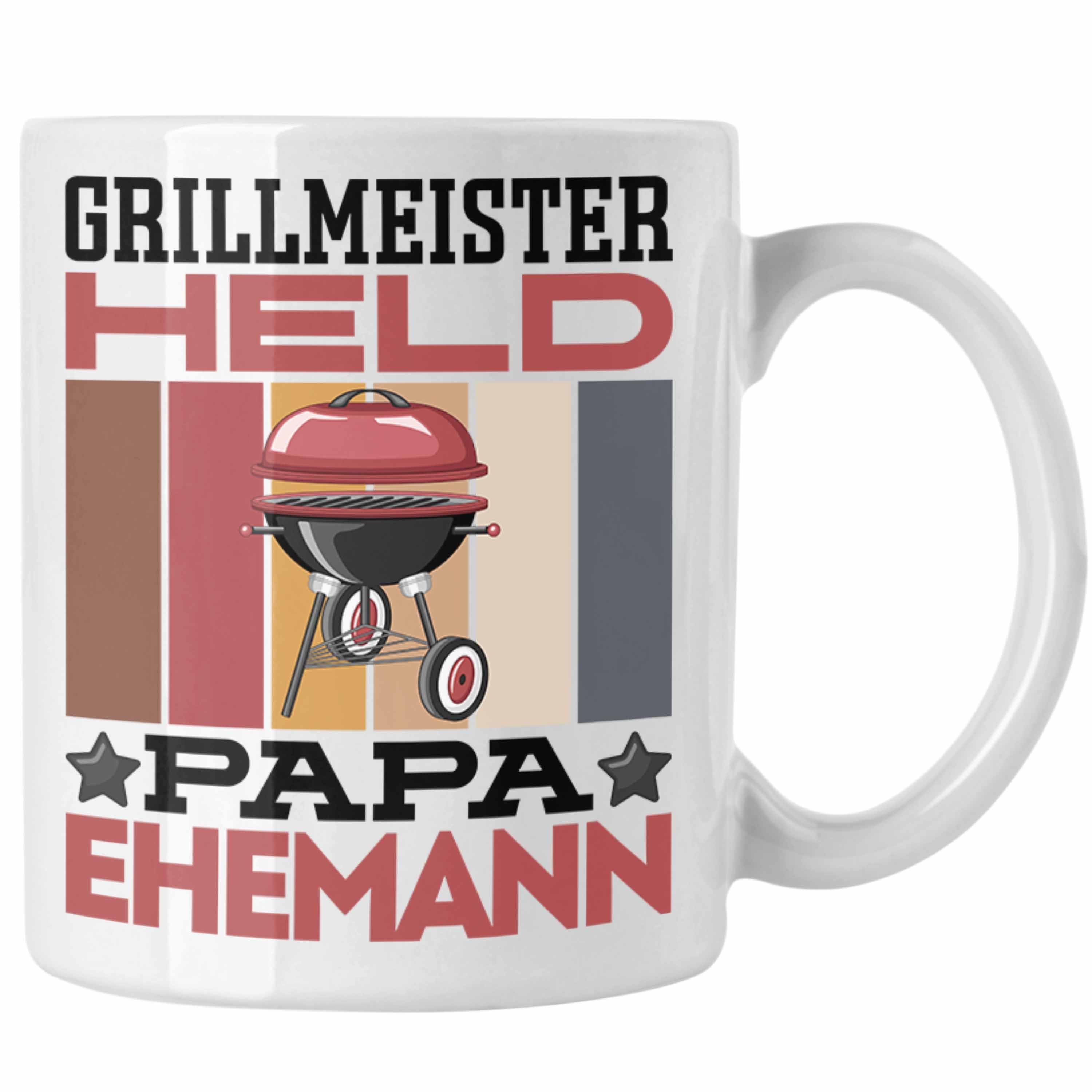 Trendation Tasse Papa Tasse Geschenk "Grillmeister Held Papa Ehemann" Geschenkidee Vate Weiss