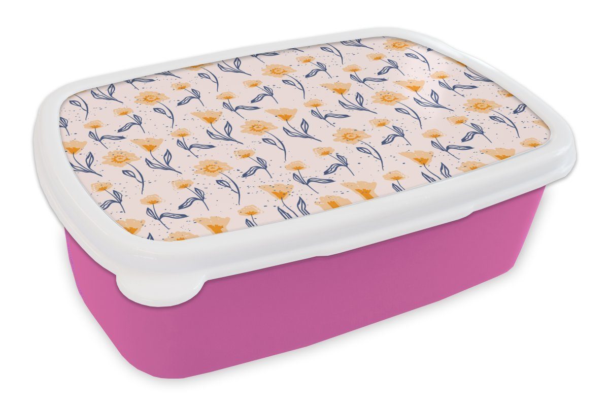 MuchoWow Lunchbox Blumen - Muster - Sommer, Kunststoff, (2-tlg), Brotbox für Erwachsene, Brotdose Kinder, Snackbox, Mädchen, Kunststoff rosa