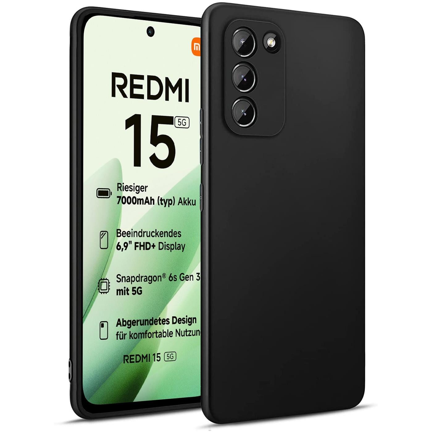 CoolGadget Handyhülle Black Series Handy Hülle für Xiaomi Redmi 15 5G 6,9 Zoll, Edle Silikon Schlicht Robust Schutzhülle für Xiaomi Redmi 15 Hülle