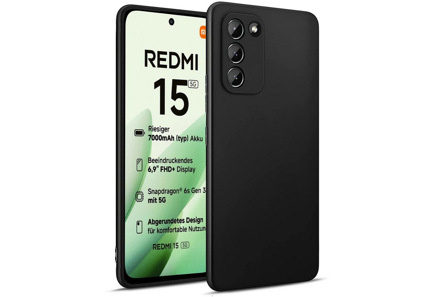 CoolGadget Handyhülle Black Series Handy Hülle für Xiaomi Redmi 15 5G 6,9 Zoll, Edle Silikon Schlicht Robust Schutzhülle für Xiaomi Redmi 15 Hülle