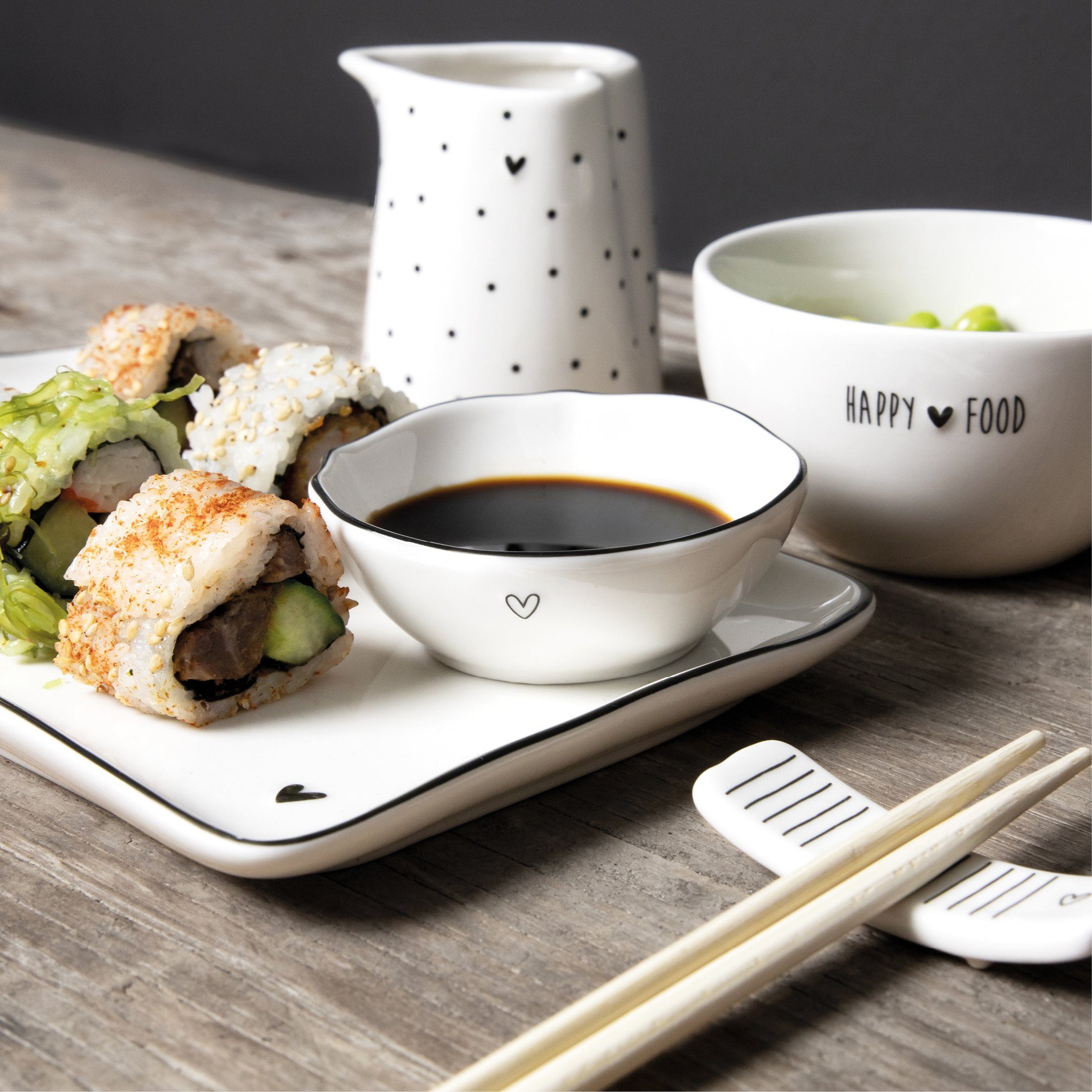 Bastion Collections Servierplatte BC Sushi Platte little Heart Keramik weiß  grau, Keramik