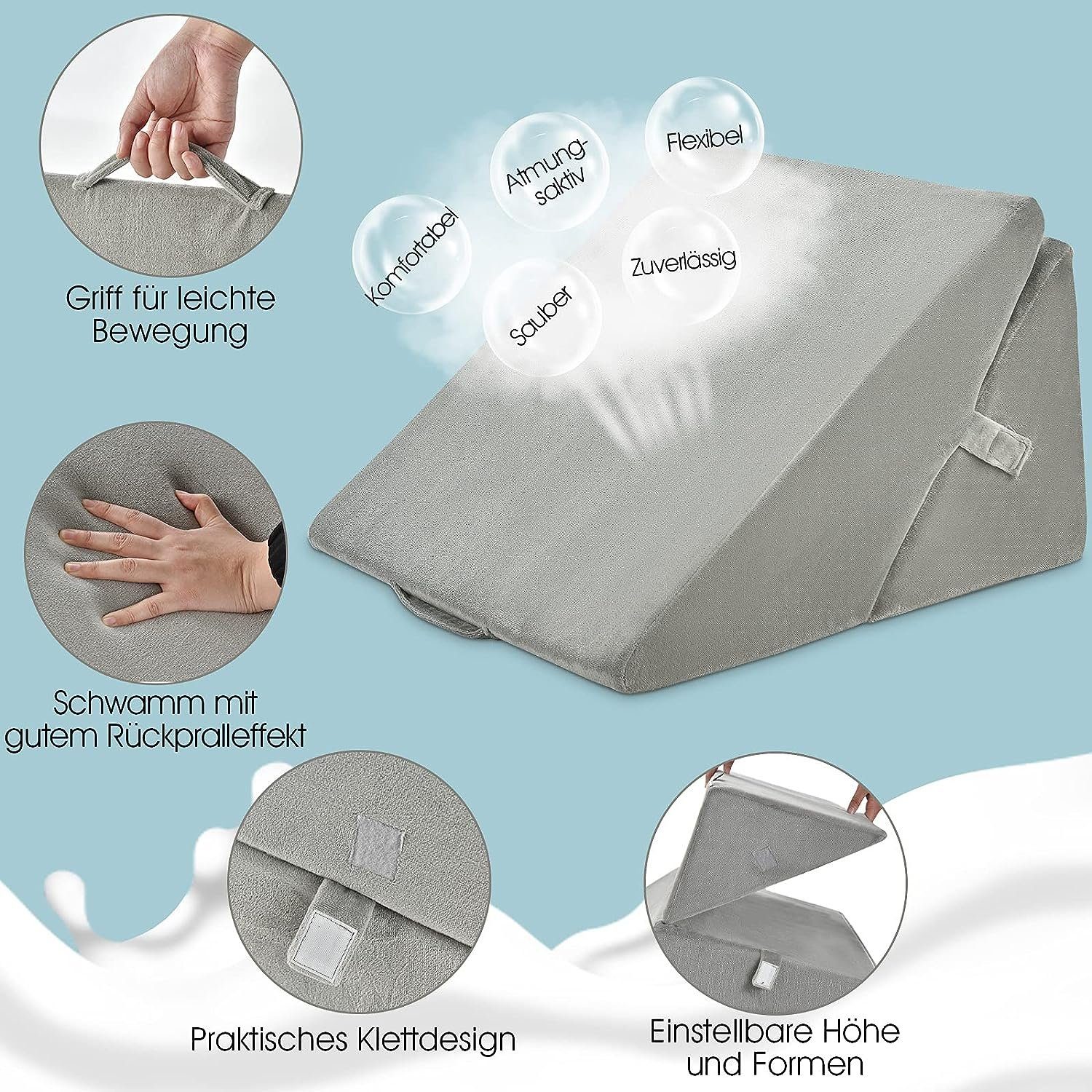 KOMFOTTEU Keilkissen Lesekissen, Memory Foam Bezug waschbar, 58x36x51cm – Bild 3 von 5