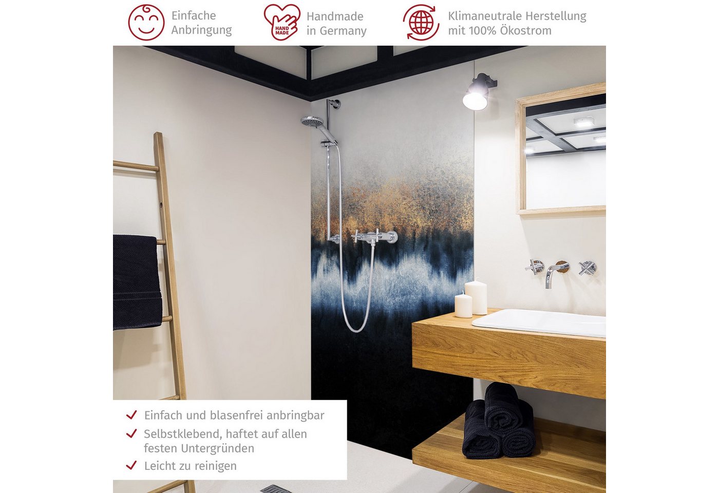 Thumbnail - Bilderdepot24 Badrückwand Abstrakt gold Duschrückwand ohne Bohren Dusche Aquarell, (1-tlg., Hart-Folie Smart matt 0,35 m...