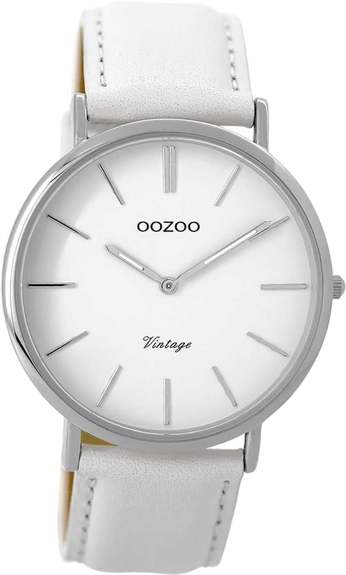 OOZOO Quarzuhr Gehäuse, groß Uhr (ca. Damen Lederarmband Quarzuhr, Damenuhr weiß, Oozoo 40mm) Leder C9311 rundes