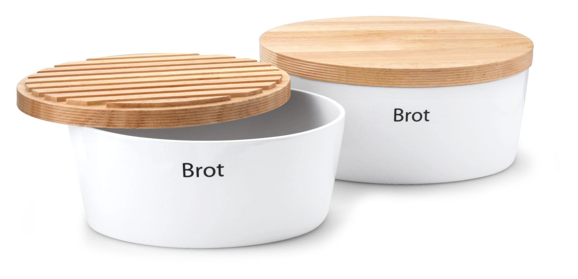 Brottopf als mit Keramik, oval nutzbar Schneidebrett Continenta Brotkasten, (1-tlg), Holzdeckel, Rückseite