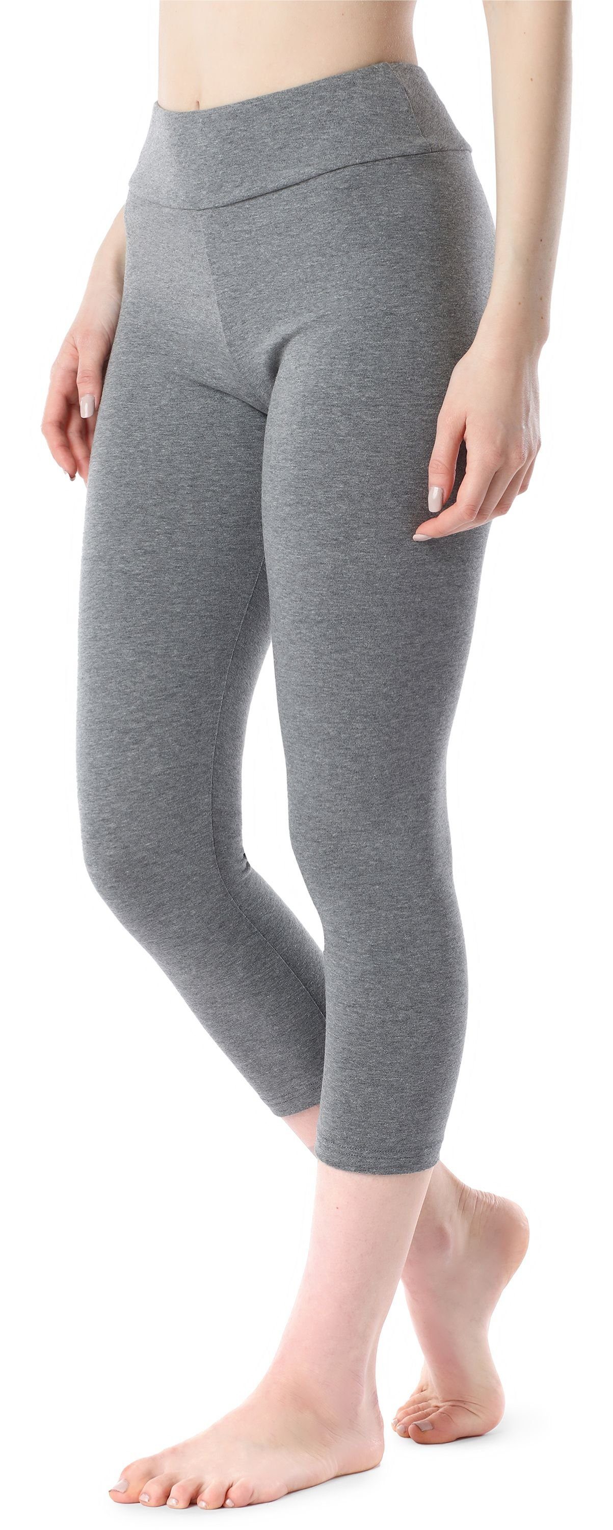 Style Leggings Mittel Baumwolle aus elastischer 3/4 Leggings Bund Melange Merry (1-tlg) Damen Capri MS10-430