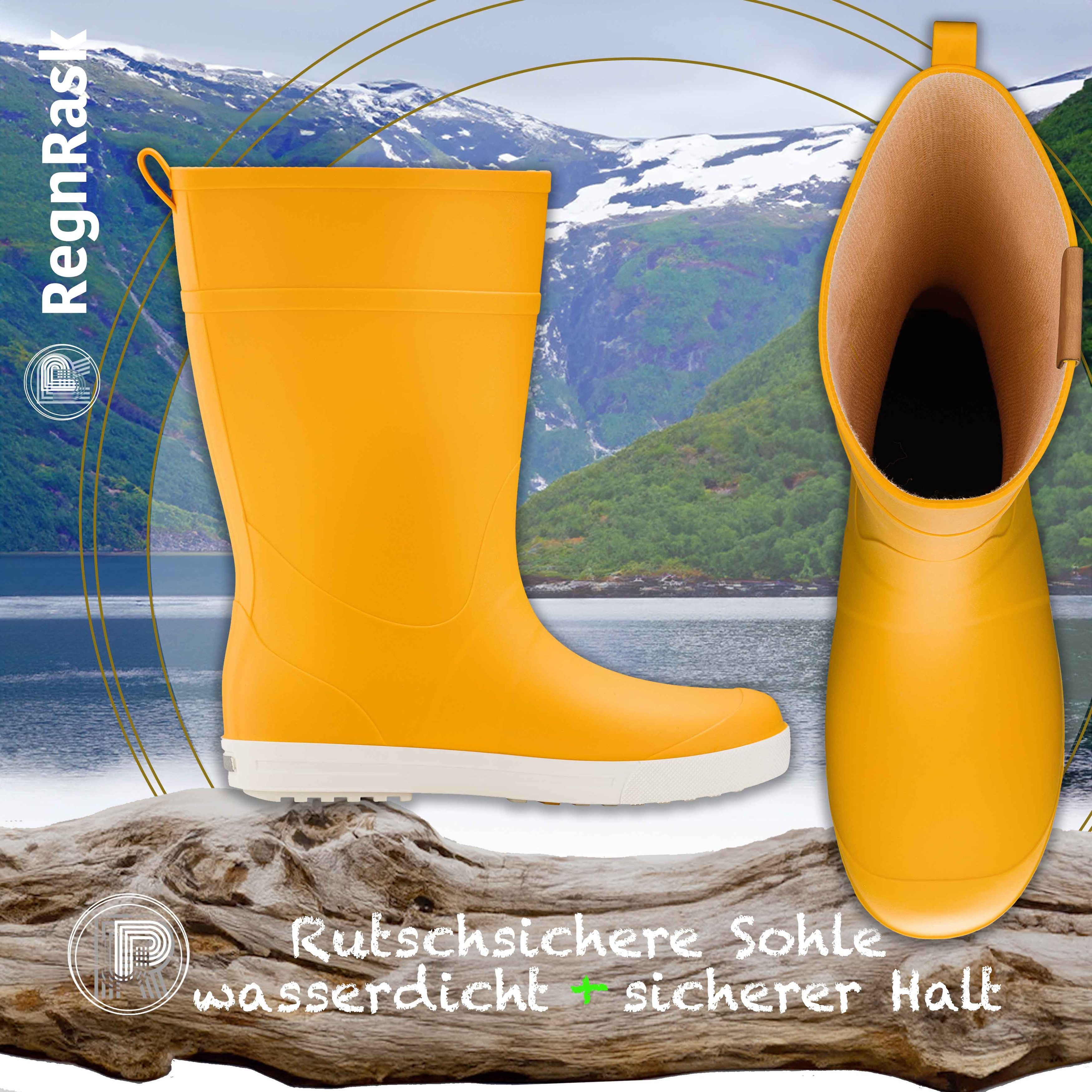 Ultrapower REGNRASK Damen Wasserdichte Boots Hingucker-Sohle 43 Gelb-Weiß Gummistiefel Gartenstiefel Matschstiefel Festivalstiefel