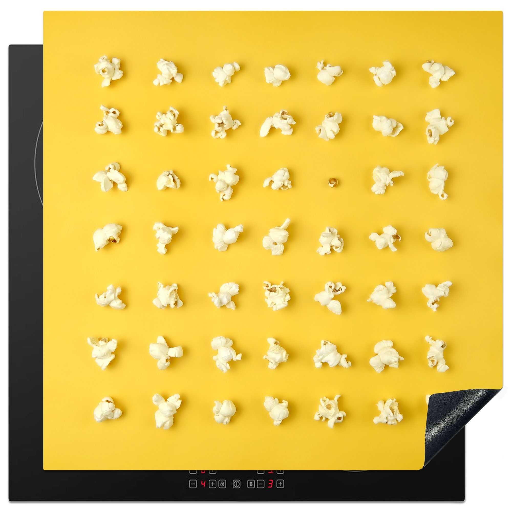 MuchoWow Herdblende-/Abdeckplatte Muster - Popcorn - Gelb, Vinyl, (1 tlg), 78x78 cm, Ceranfeldabdeckung, Arbeitsplatte für küche