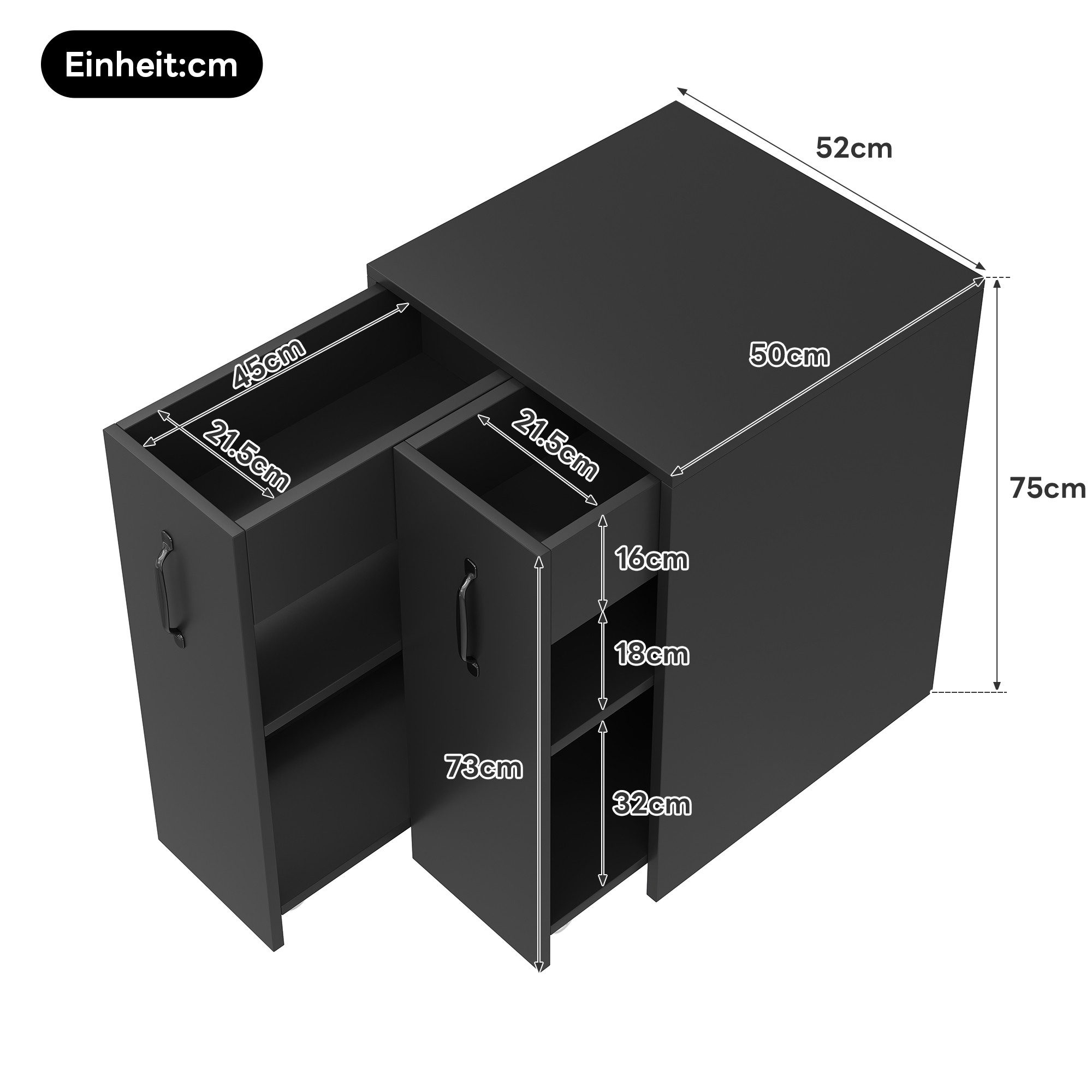Celya Aktenschrank Aktenschrank auf Rollen 52x50x75 cm, mit Fächern und Schubladen (Sofa-Beistellschrank, Nachttisch, Einzelschrank voll ausziehbar, mit Absturz – Bild 2 von 5