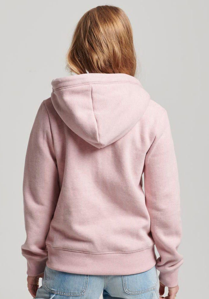 mit und Baumwolle HOODIE, ZIP Aus LOGO pflegeleichtem recyceltem Materialmix Kapuzensweatjacke Superdry ESSENTIAL