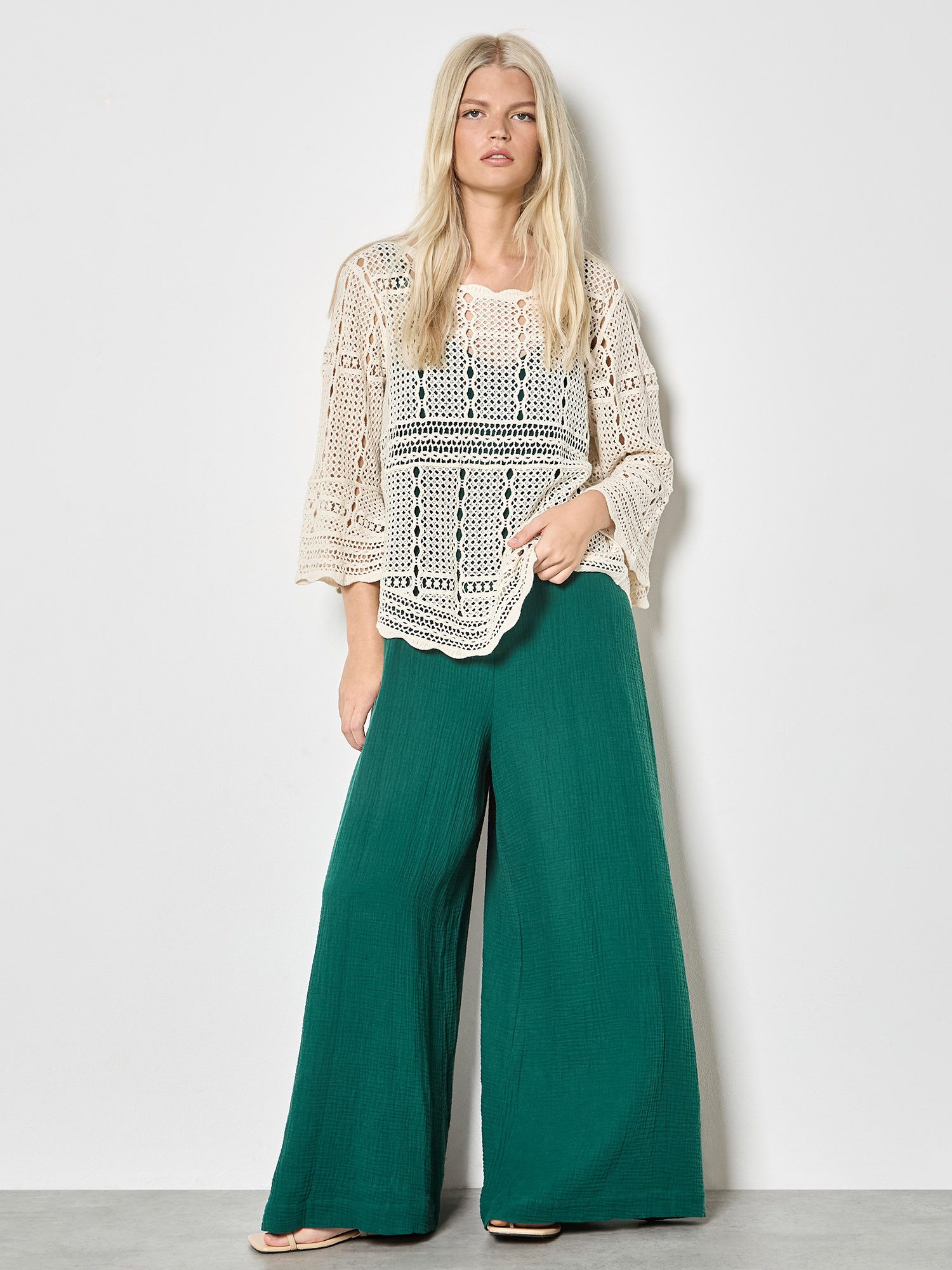 Apricot Spitzenshirt Häkeloberteil mit Glockenärmeln