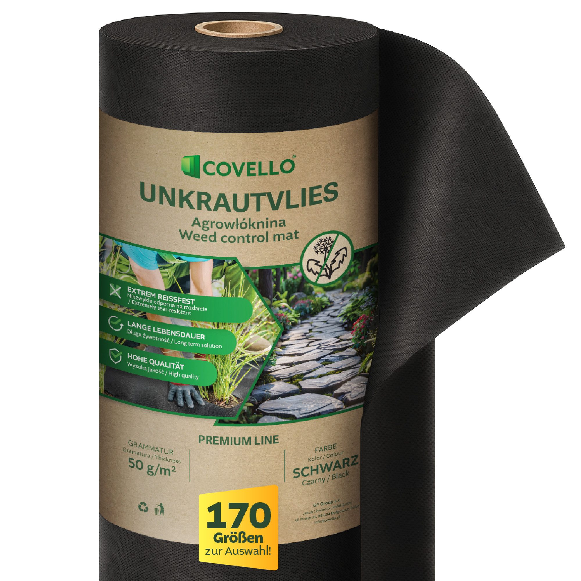 Covello Unkrautvlies Gartenvlies 50g/m² reißfestes Bodengewebe mit UV-Schut günstig online kaufen
