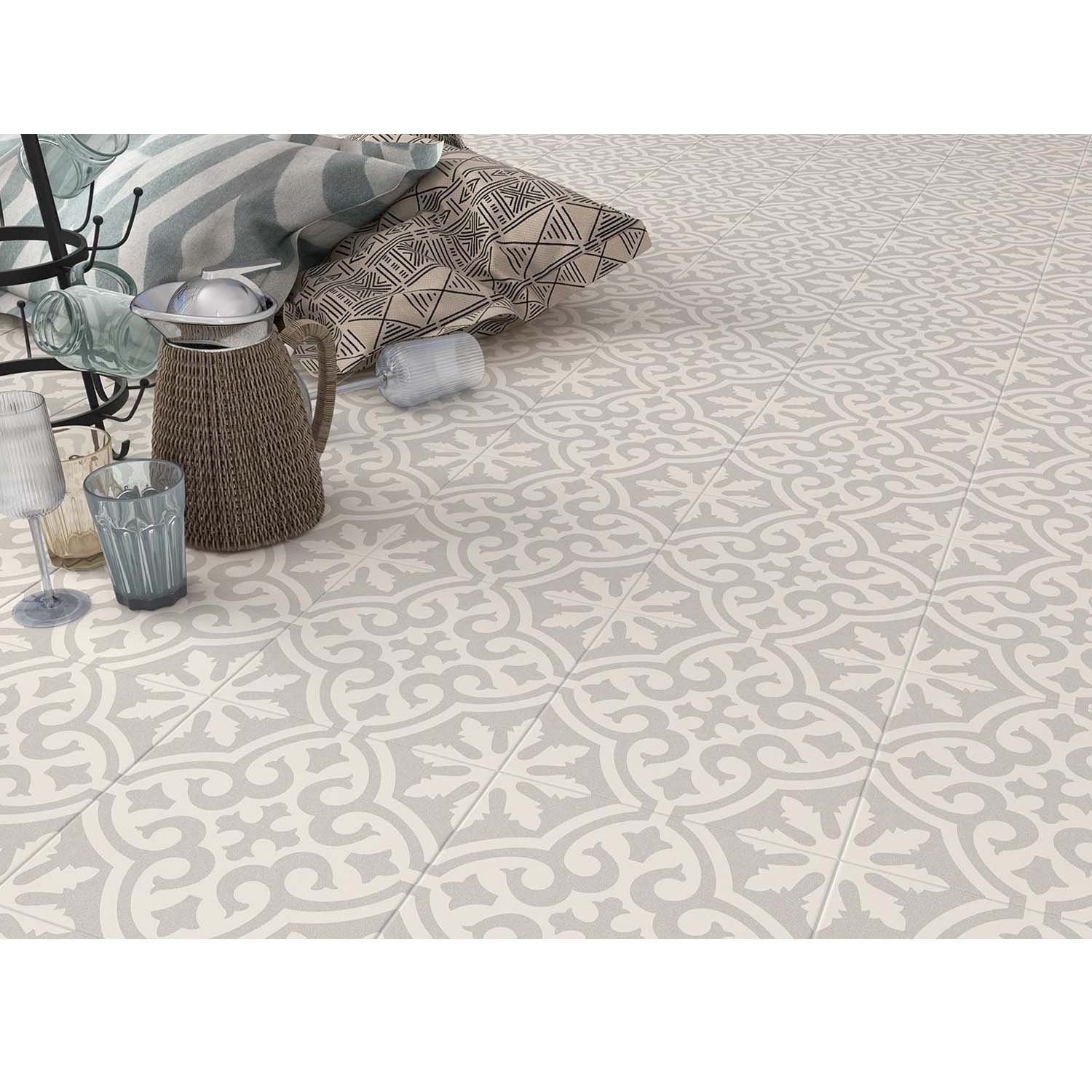 Casa Moro Bodenfliese Mediterrane Keramik-Fliesen Daris 20x20 cm 1 qm Feinsteinzeug FL7032, Feinsteinzeug, weiß, grau, Feinsteinzeug Fliese in Zementfliesen Optik