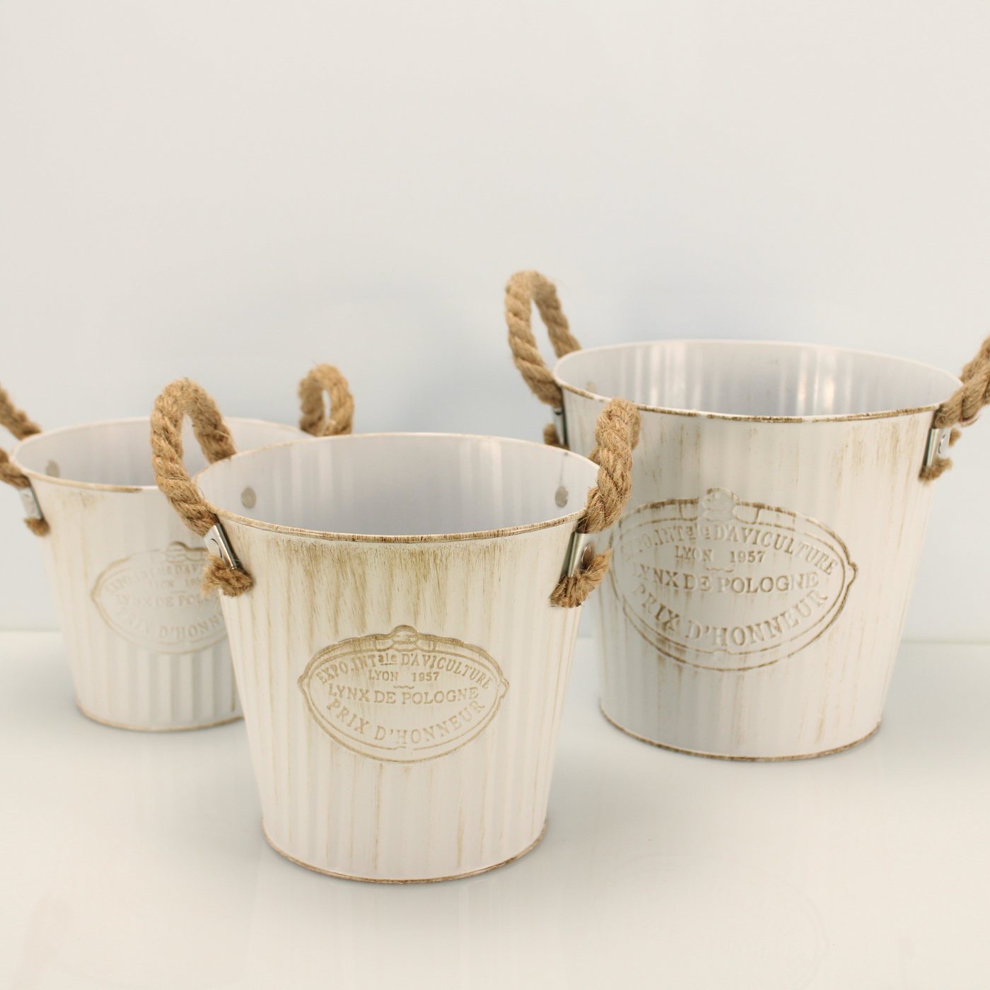 Thumbnail - Online-Fuchs Blumentopf 3 runde Blumentöpfe aus Metall im Vintage Look - Pflanzkasten (3er Set), Blumenkasten, Zink