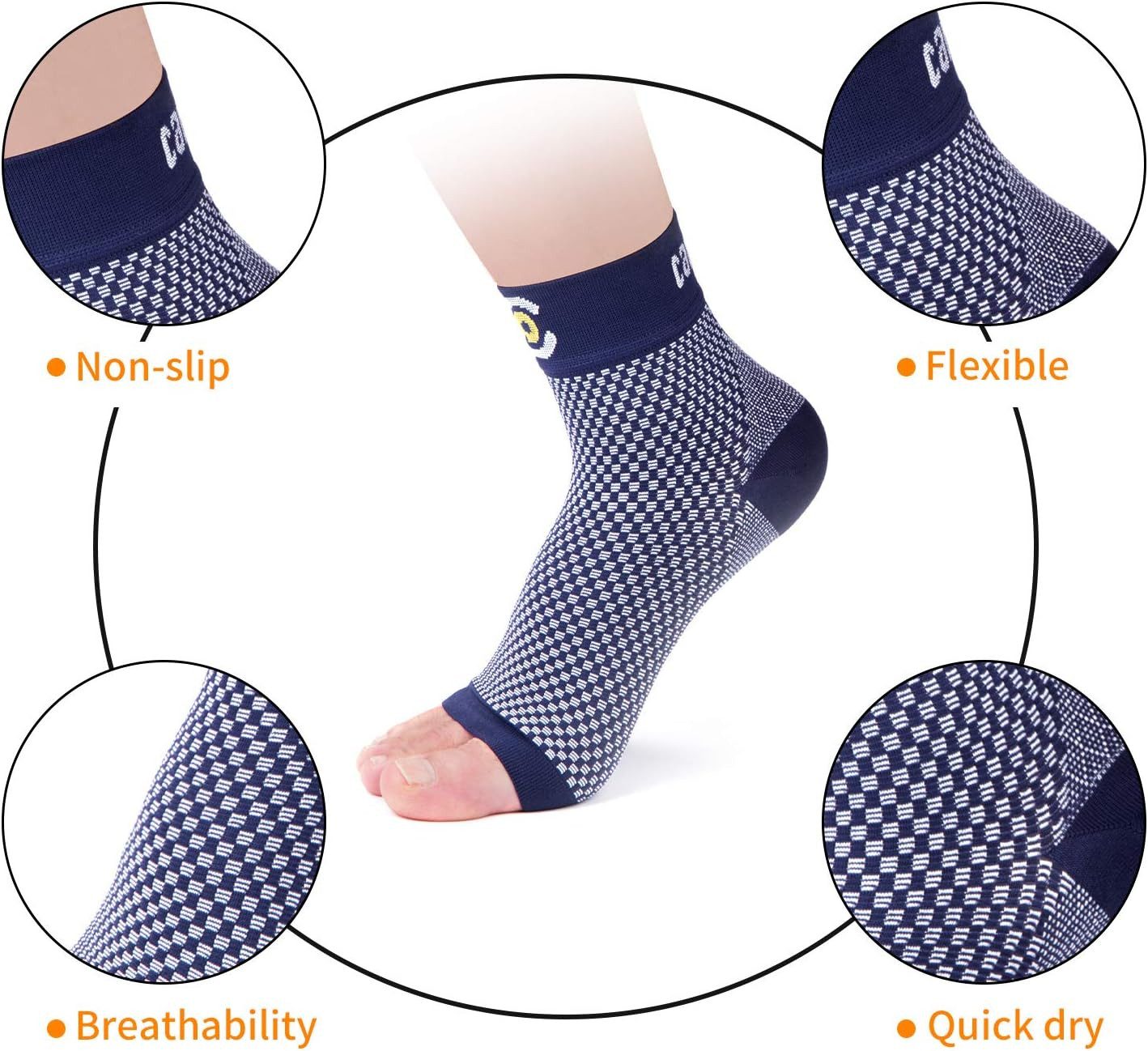 CAMBIVO Kompressionsstrümpfe 2er Set Plantarfasziitis Sprunggelenkbandage für Schmerzlinderung (Plantarfasziitis Knöchelbandage Set – Fußstütze für Schmerzlinderung, 2-Paar, 2 Paar Bandagen atmungsaktivem Material für optimale Unterstützung)