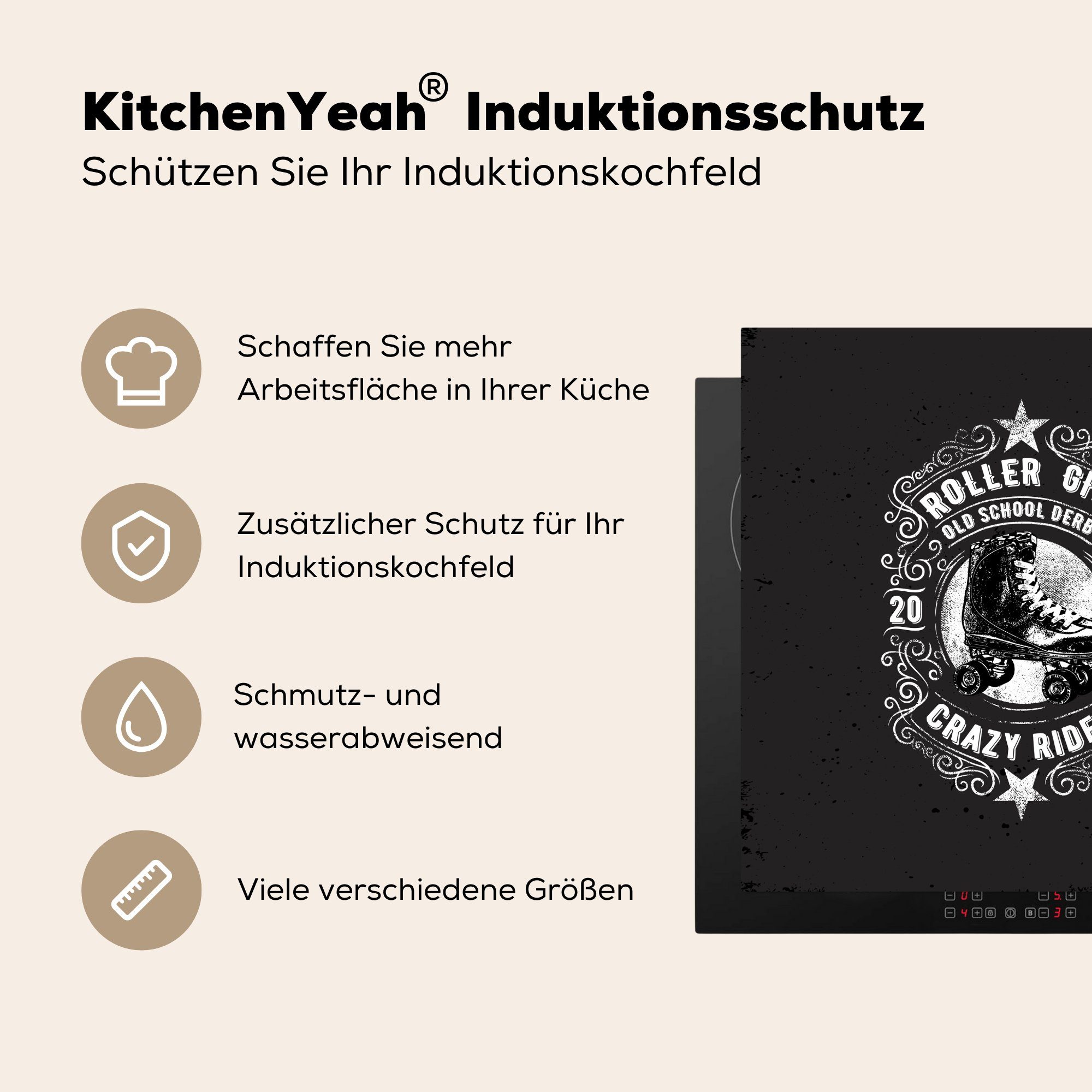 MuchoWow Herdblende-/Abdeckplatte (1 Vintage cm, Vinyl, küche Ceranfeldabdeckung, Schwarz, - 78x78 - tlg), für Arbeitsplatte Skeeler